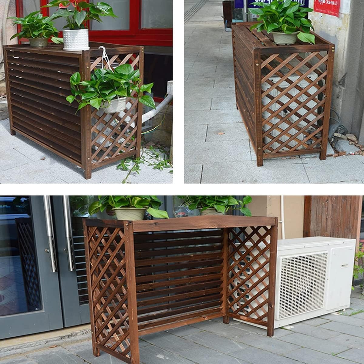  Clôture De Climatiseur D'extérieur, Housse De Climatiseur En Bois Massif Pour Pompes à Chaleur, Support Décoratif Pour Climatiseur, Support De Fleurs En Bois