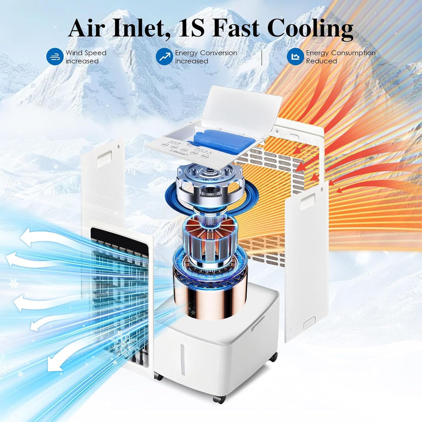  Rafraîchisseur D'Air 25L, Grand Climatiseur Évaporatif Portable, Télécommande & Minuterie, 2 Packs De Glace, Idéal Pour Grand Salon