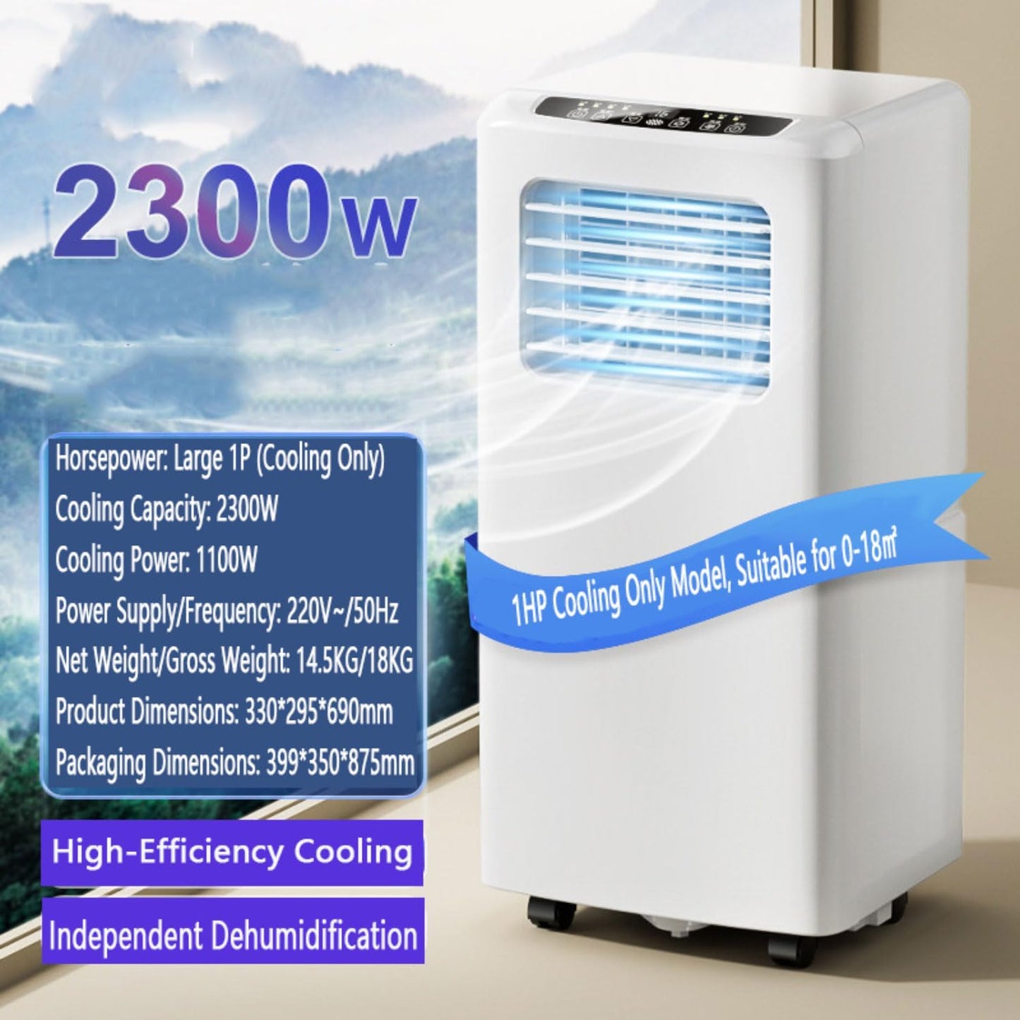  Climatiseur Portable, Unité Intelligente Avec Télécommande, Modes De Sommeil De Ventilateur Sec Frais, Oscillation à 120 °, Minuterie 24H, Kit De Fenêtre Pour Bureau D'étage