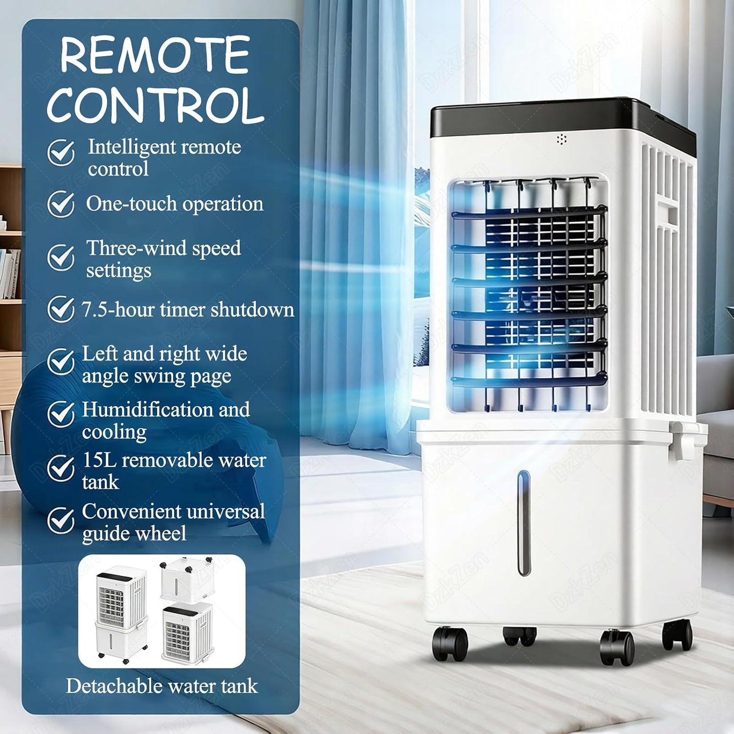  Climatiseur Portable Sans Conduit D'éVacuation, RafraîChisseur D'air Pour La Maison Et Le Bureau, 3 Vitesses RéGlables, éCoéNergéTique, Design Compact Et LéGer