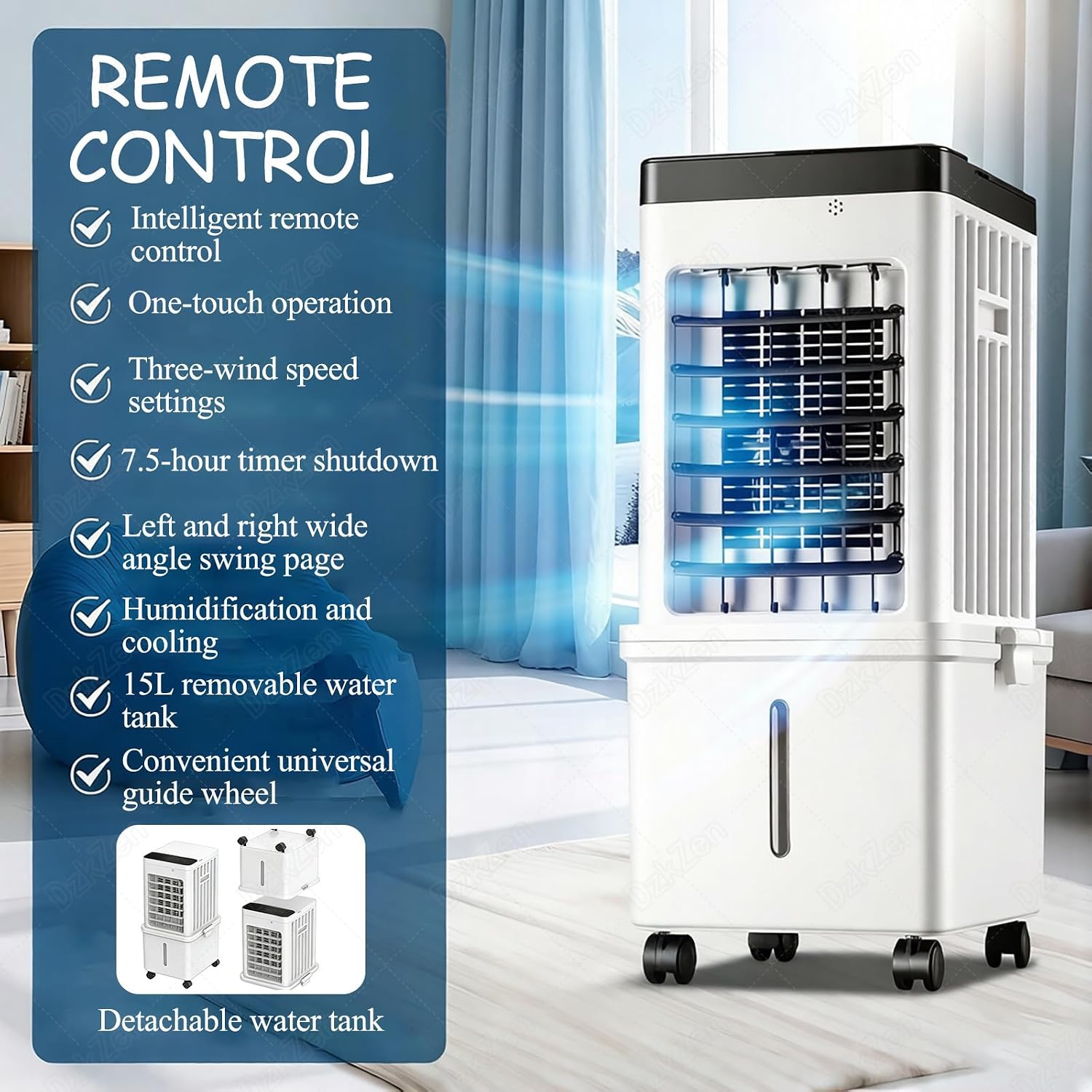  Climatiseur Portable Sans Conduit D'éVacuation, RafraîChisseur D'air Pour La Maison Et Le Bureau, 3 Vitesses RéGlables, éCoéNergéTique, Design Compact Et LéGer