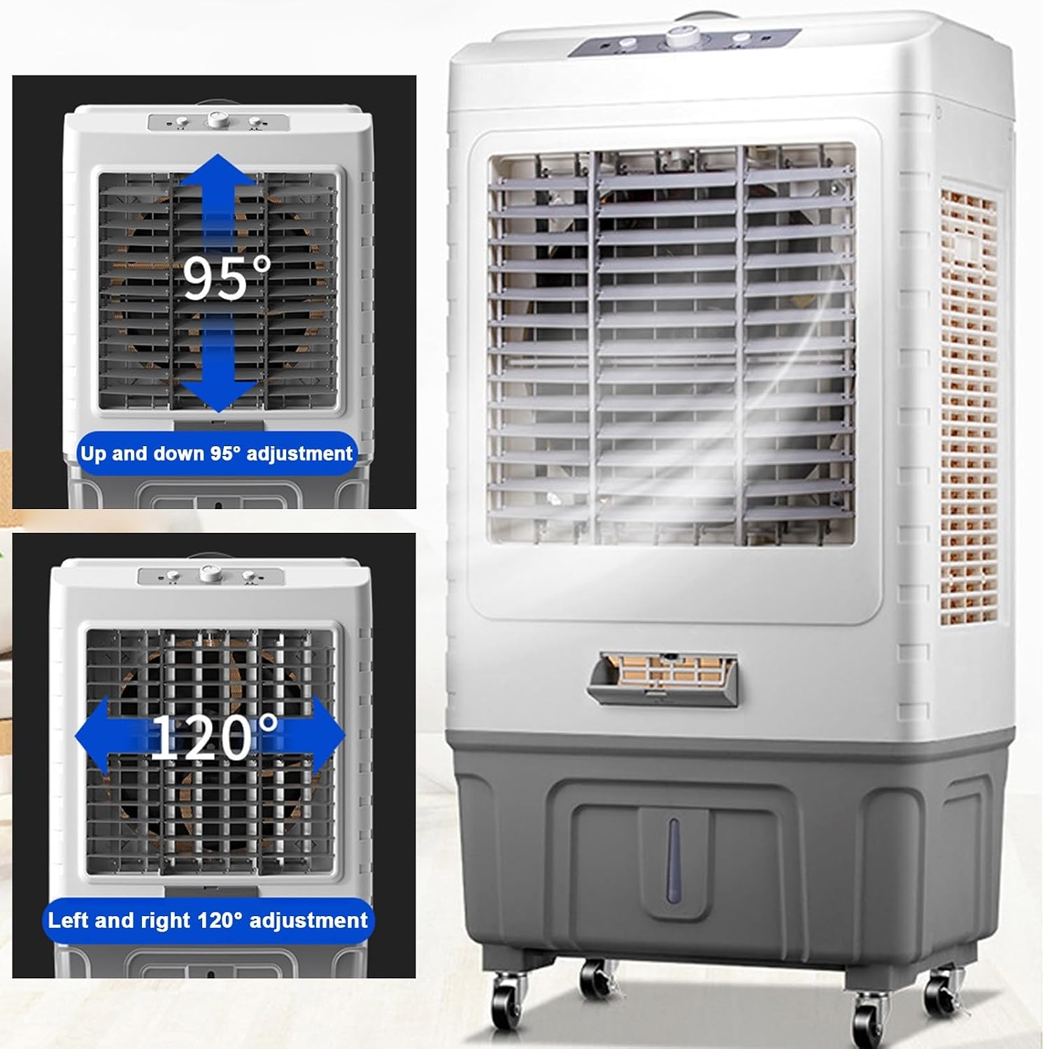  Climatiseur Mobile Industriel, Refroidisseur D'air Par évaporation Portable Avec 3 Vitesses, 3 Glacières, Oscillation à 120° - Ventilateur Refroidisseur D'eau Pour Usage Intérieur Et Extérieur