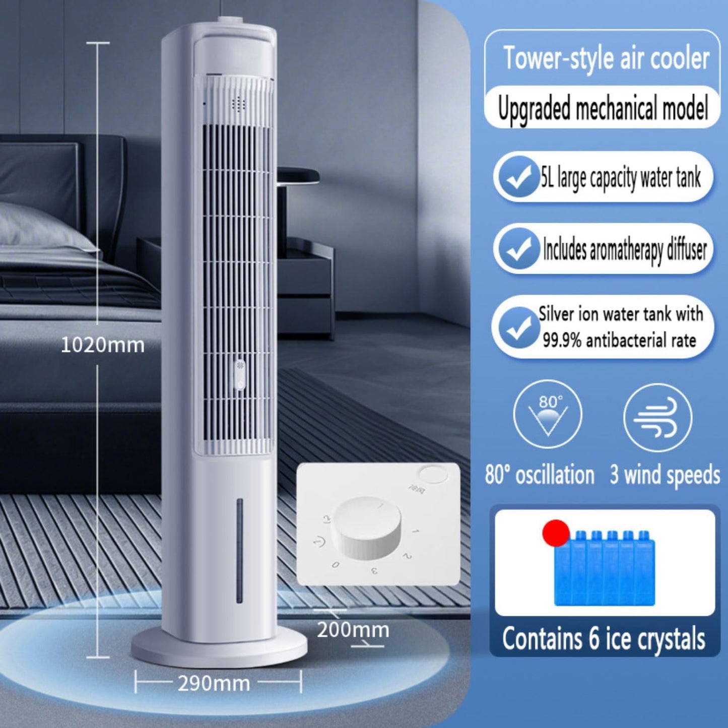 GENERIC Ventilateur De Refroidisseur D'air Portable Avec Réservoir 5L, 3 Vitesses, 12H Minuterie, 80 Oscillation.Refroidisseurs De Marais D'évaporation Silencieux Pour Chambre à Coucher, Bureau.Unité De Clima