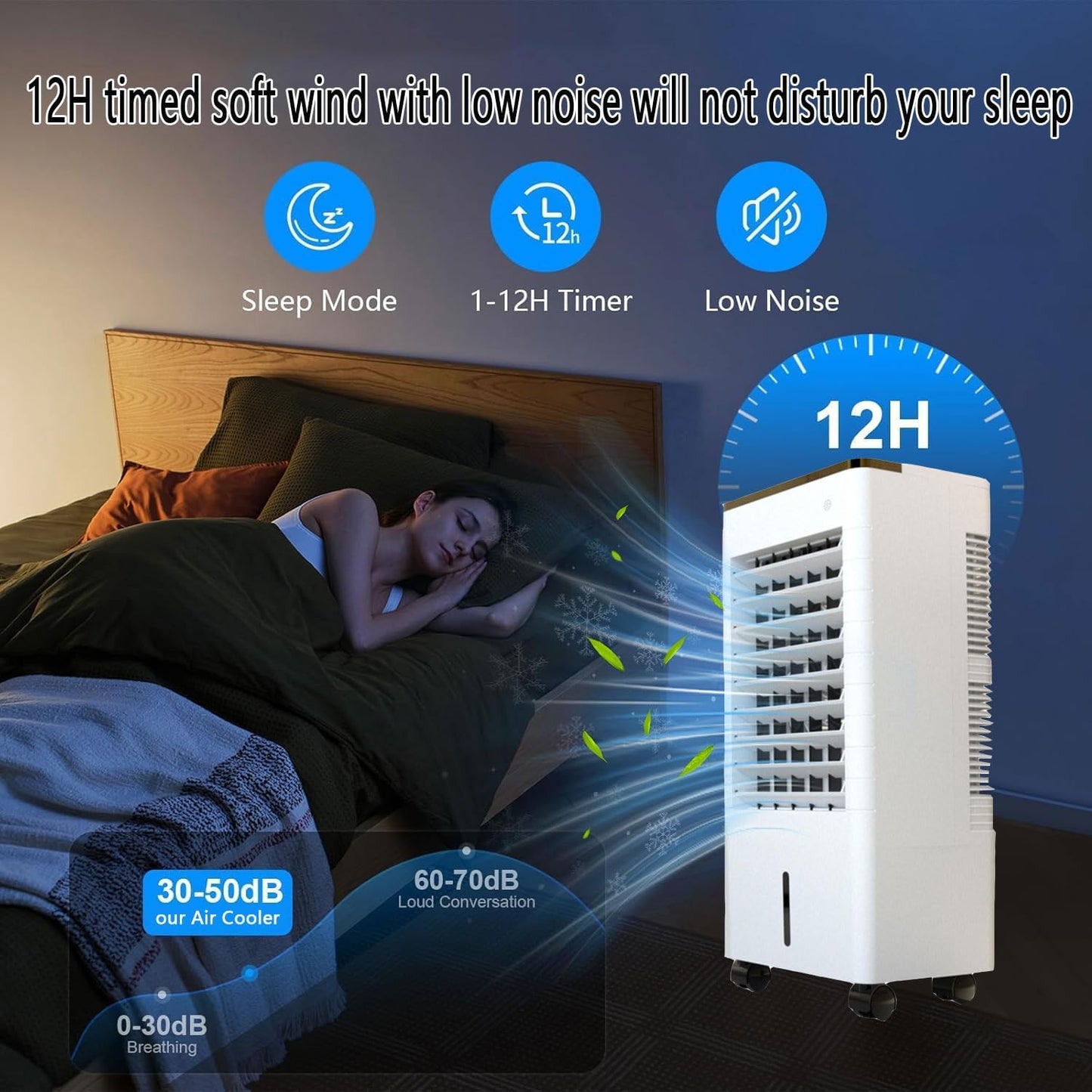 GENERIC Climatiseur Portable à évaporation Avec Ventilateur Silencieux à 3 Vitesses, Minuterie 12 H, Grand Réservoir D'eau, Idéal Pour La Chambre, Le Bureau Et Le Camping.