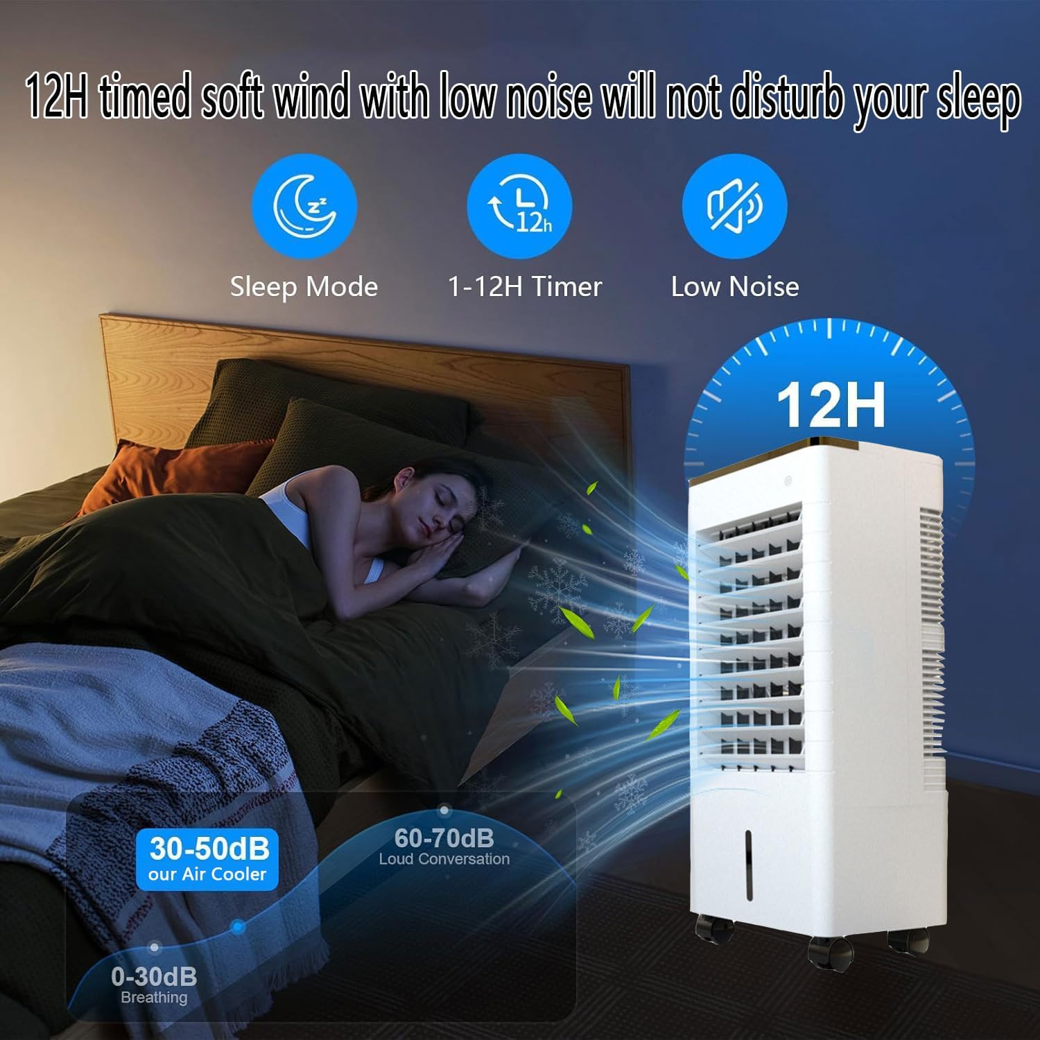 GENERIC Climatiseur Portable à évaporation Avec Ventilateur Silencieux à 3 Vitesses, Minuterie 12 H, Grand Réservoir D'eau, Idéal Pour La Chambre, Le Bureau Et Le Camping.