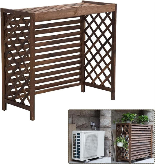 GENERIC Housse En Bois Pour Climatiseur D'extérieur Avec Persiennes Et étagère De Rangement Anti-corrosion Pour Unité De Climatisation, Décoration Extérieure Durable Et élégante