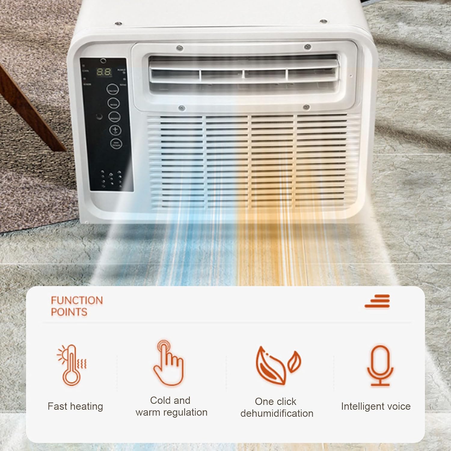  SIXRUN Climatiseur Compresseur, Climatisation Contrôle Vocal Air Froid/Chaud Avec Télécommande Pour Bateau Caravane Dortoir Espace De 1 à 10㎡ (Prise UE 220V)