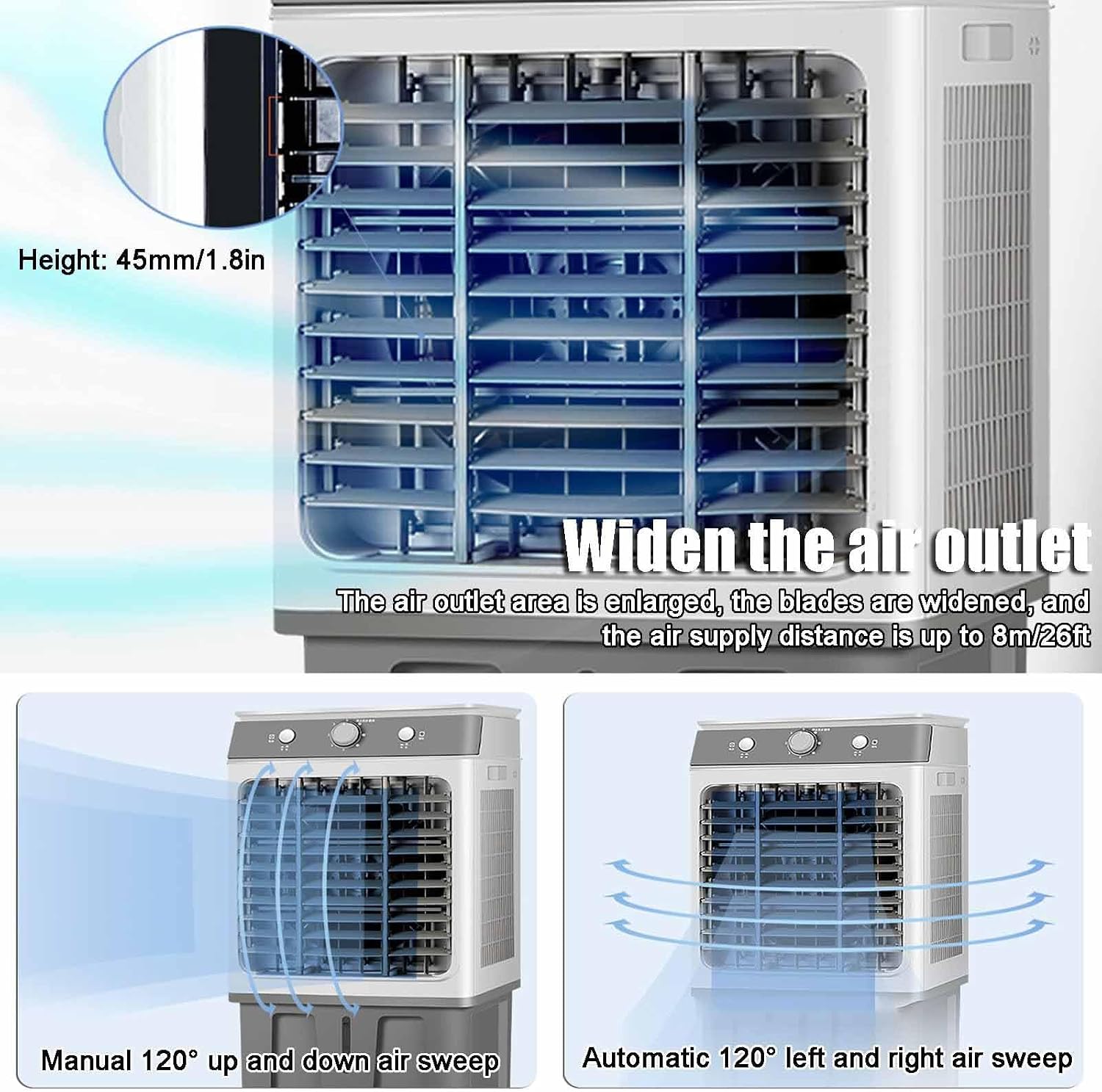 GENERIC Refroidisseur D'air Portable, Grand Réservoir De 65 L, 3 Vitesses De Ventilateur, Modes 3 En 1, Pour Pièces De 20 à 90 ㎡, Refroidisseur Par évaporation à La Maison/bureau/école
