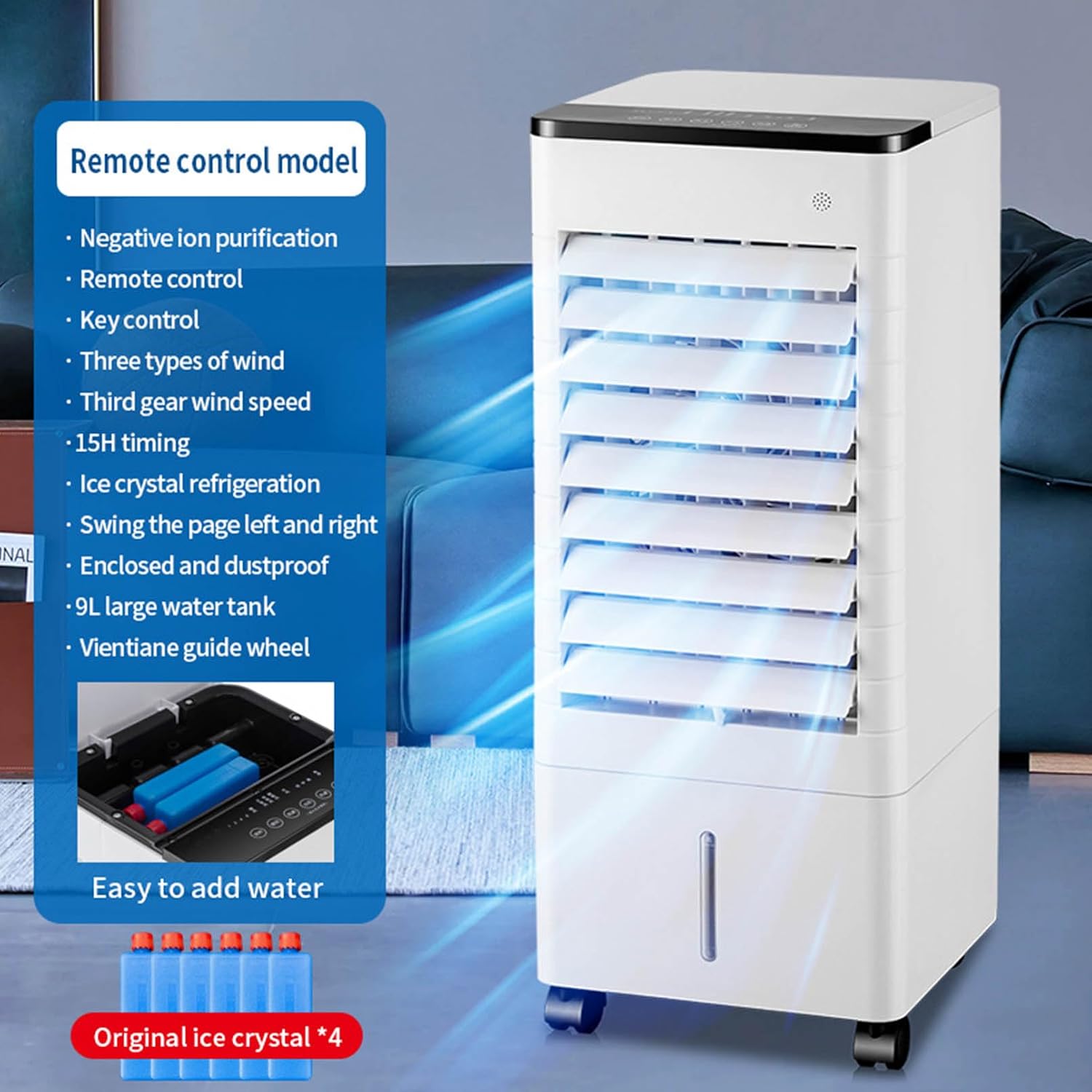  Climatiseur Portable Sans Conduit Avec Réservoir D'eau De 9 L, Télécommande, Minuterie 15 H, Arrêt Automatique, Ventilateur à 3 Vitesses Pour Chambre, Bureau, Maison