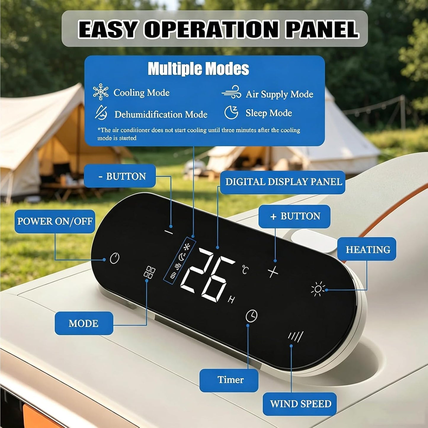 GENERIC Unité De Climatisation Portable Pour Camping RV, 500W Refroidissement Et Chauffage, Fonctionnement Silencieux Sous 42dB, Télécommande, Idéal Pour Les Tentes Petites Chambres, Réglage Rapide De La Temp