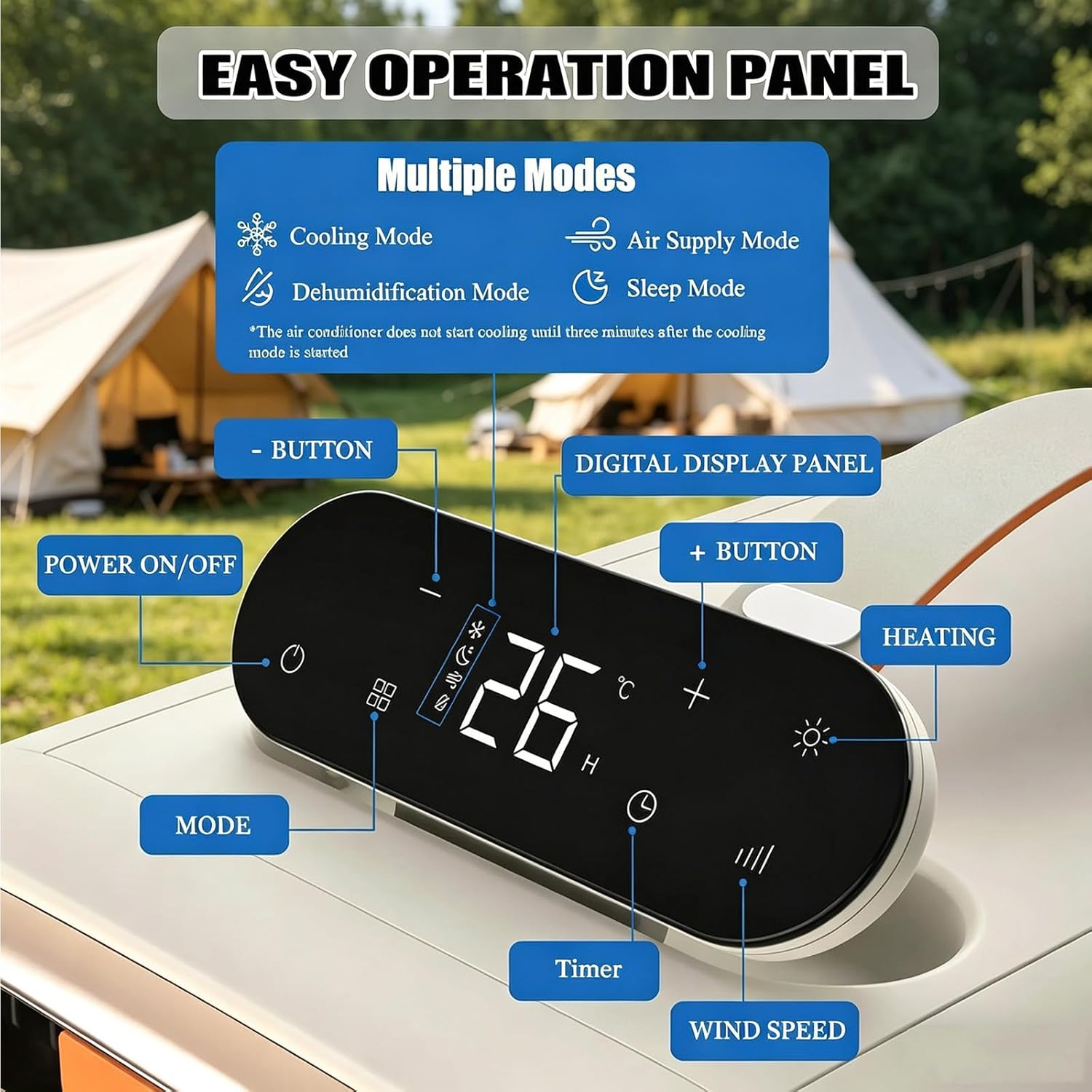GENERIC Unité De Climatisation Portable Pour Camping RV, 500W Refroidissement Et Chauffage, Fonctionnement Silencieux Sous 42dB, Télécommande, Idéal Pour Les Tentes Petites Chambres, Réglage Rapide De La Temp