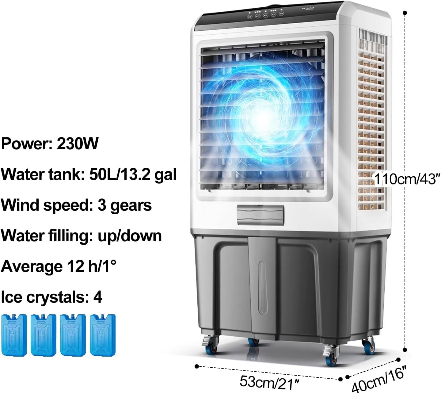 GENERIC Refroidisseur D'air Par évaporation Avec Télécommande, Minuterie 12h, 3 Vitesses De Vent Pour Un Refroidissement Efficace Dans Les Espaces Extérieurs Et Intérieurs