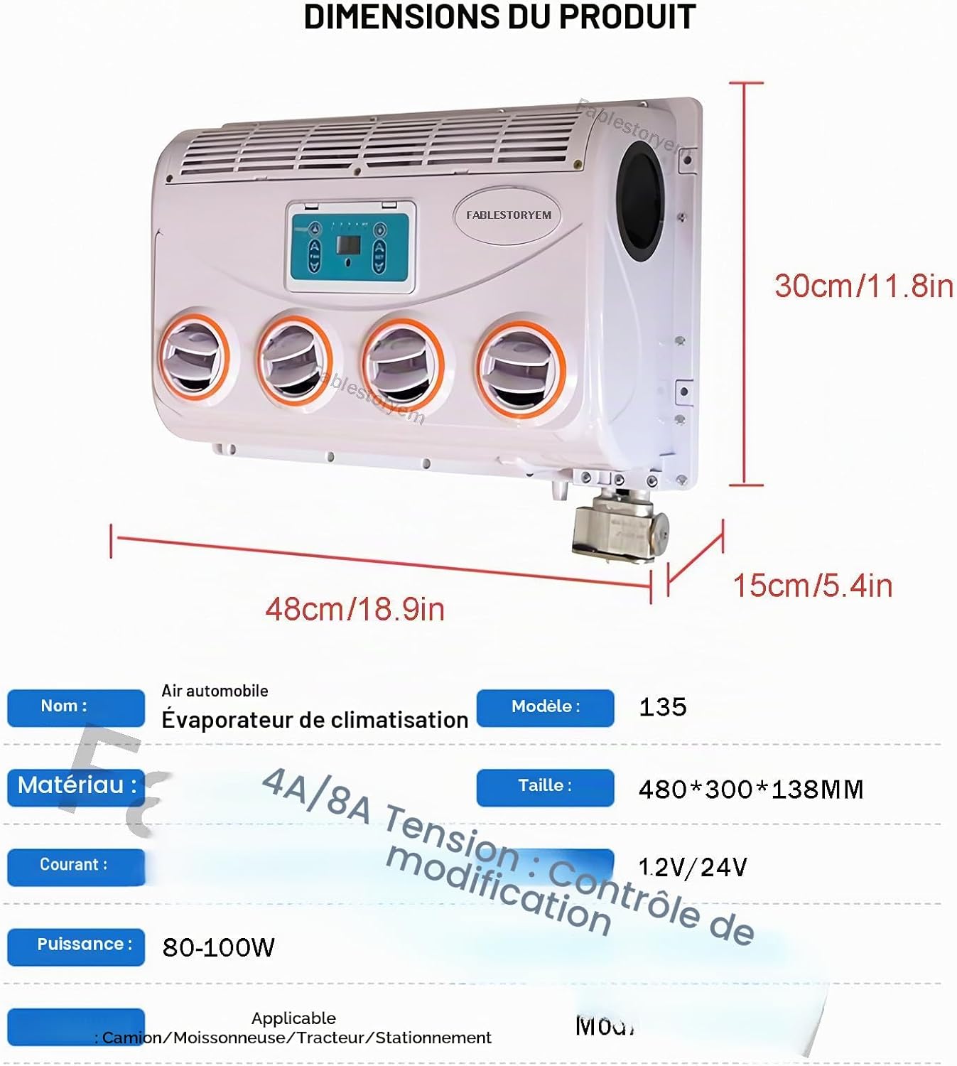GENERIC Climatiseur Portable CC Pour Camping-cars Et Camions, Léger Et Installation Facile, Unité De Refroidissement 12 V/24 V à Haute Efficacité énergétique