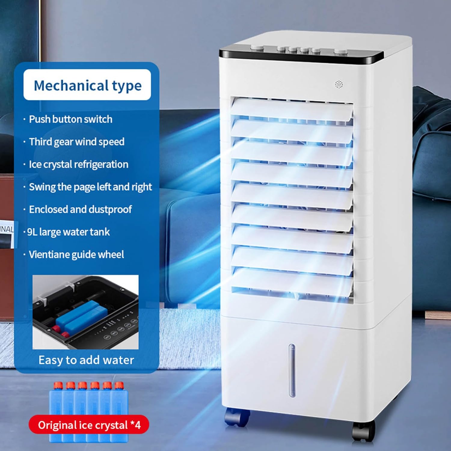 GENERIC Climatiseur Portable Avec Minuterie De 15 H, Réservoir De 9 L, Ventilateur De Refroidissement Silencieux, Arrêt Automatique, Roues Pour Bureau à Domicile
