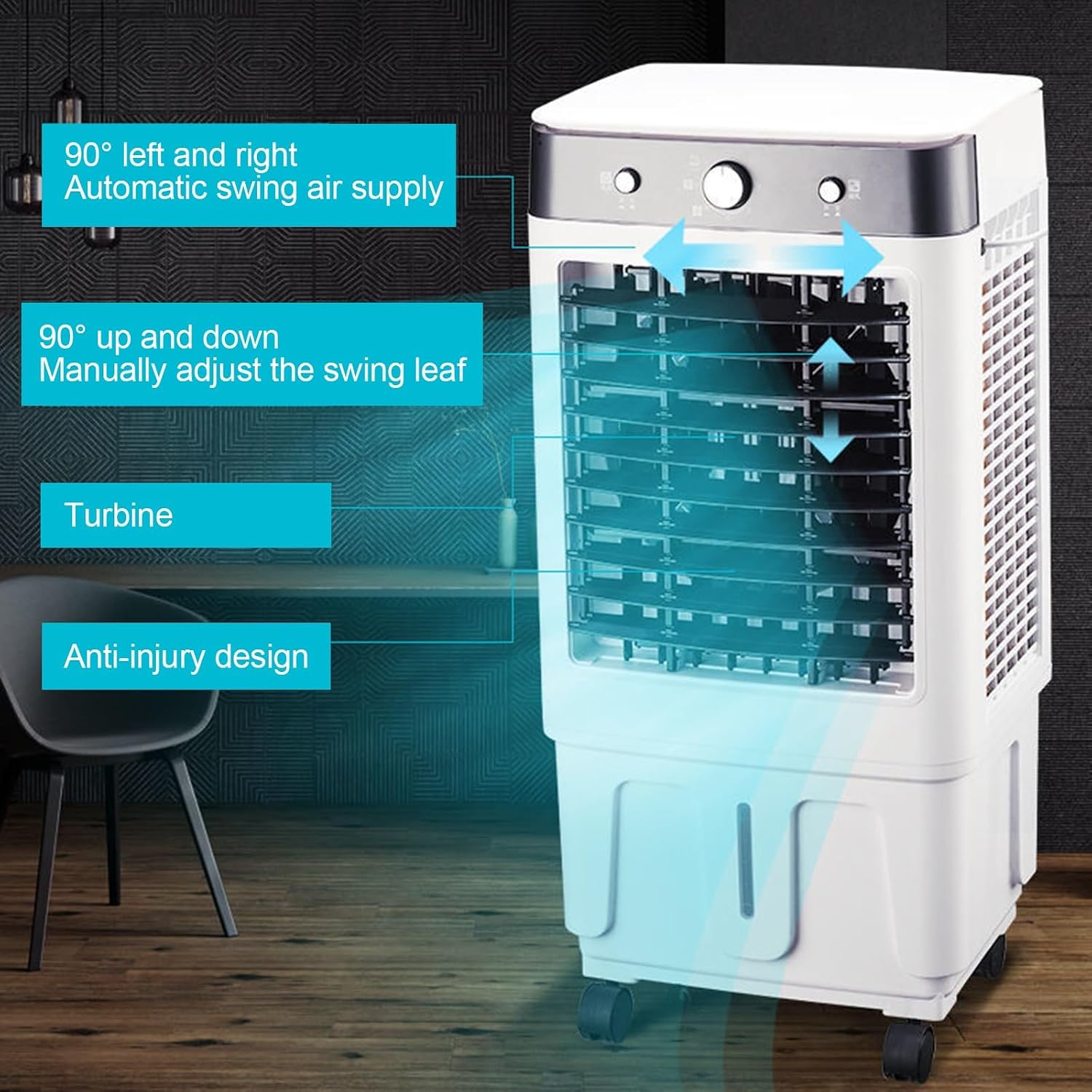  Refroidisseur D'air Par évaporation 6600 CFM Avec Réservoir D'eau De 12 Gallons, Télécommande, Minuterie De 12 Heures, 4 Compartiments à Glace, 3 Vitesses De Ventilation Pour Une Utilisation Intérie