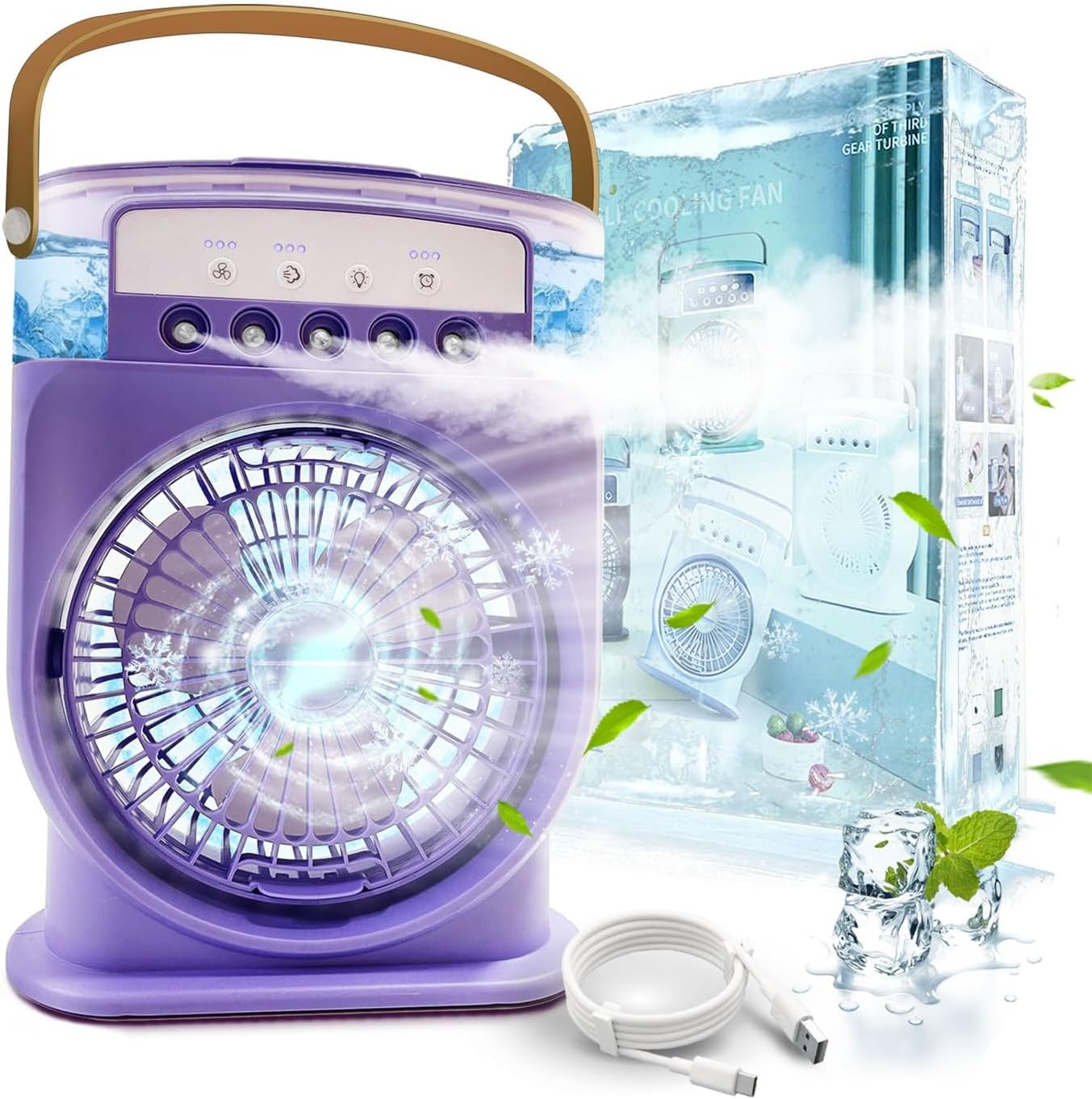  Climatiseur Portable Silencieux 4 En 1 - Ventilateur Brumisateur Eau, Mobile Sans Évacuation, Mini, Rechargeable - Clim Humidificateur Type-C Avec Minuterie (Blanc)