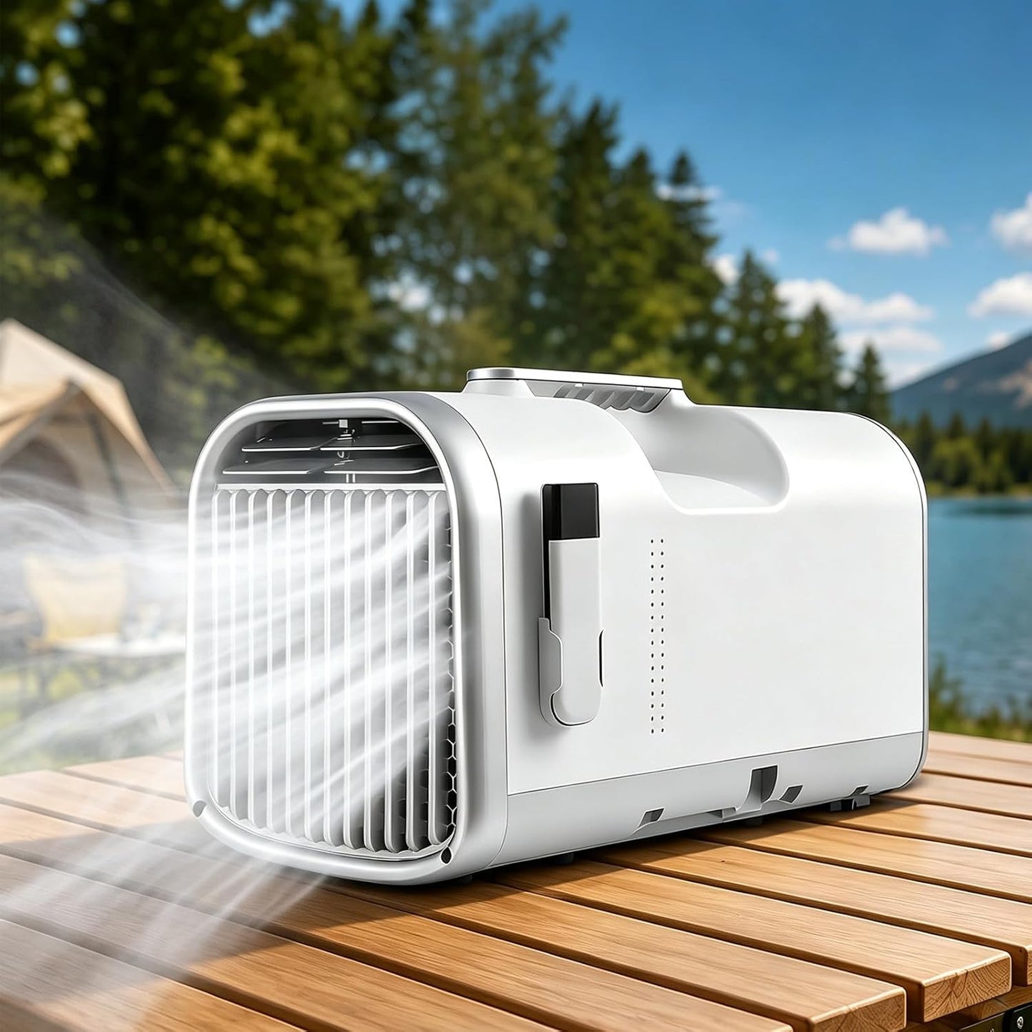  Climatiseur De Caravane Portable, Climatiseur De Camping 5100 BTU Pour Tentes, Basse Consommation 400W Refroidissement 1500W Pour Camping-Car Et Van, Climatiseur 4 En 1 Avec Tuyau V1