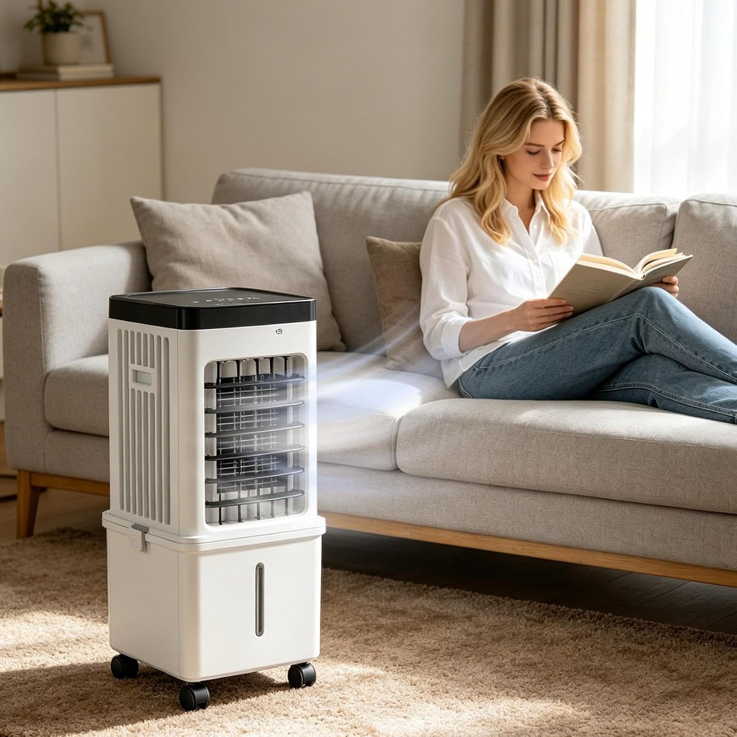  Climatiseur Mobile Sans Évacuation 12L 75W – Silencieux 40dB, 3 Modes (Normal/Naturel/Sommeil), Minuterie 7.5H, Réservoir Amovible & Télécommande – Idéal Pour Chambre, Bureau & Salon (Color-A)