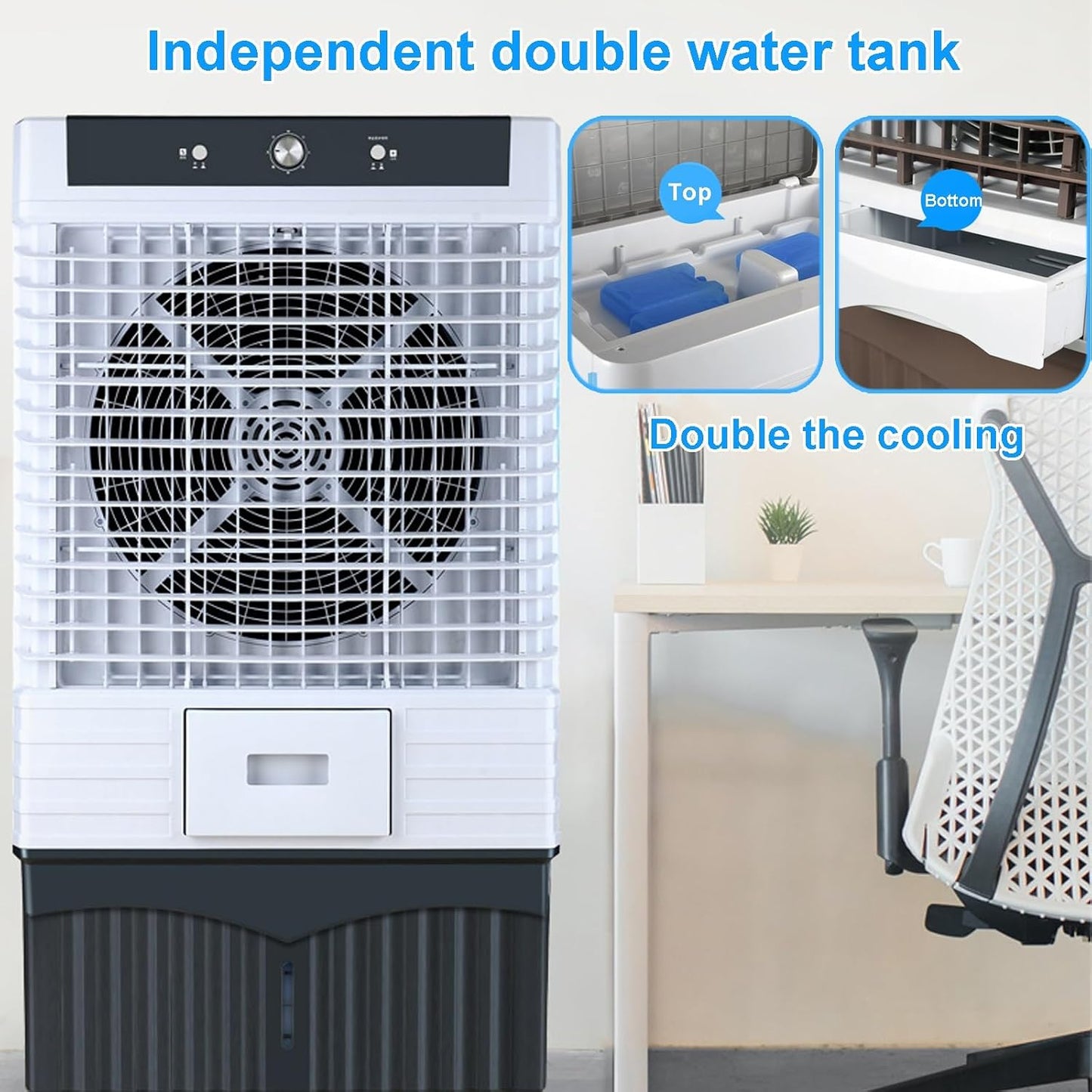  Refroidisseur D'eau Par évaporation, Climatiseur De 80 Litres Pour Garage, Unité De Refroidissement Extérieure Avec Roulettes Universelles, évaporateur Portable Haute Capacité Pour La Maison