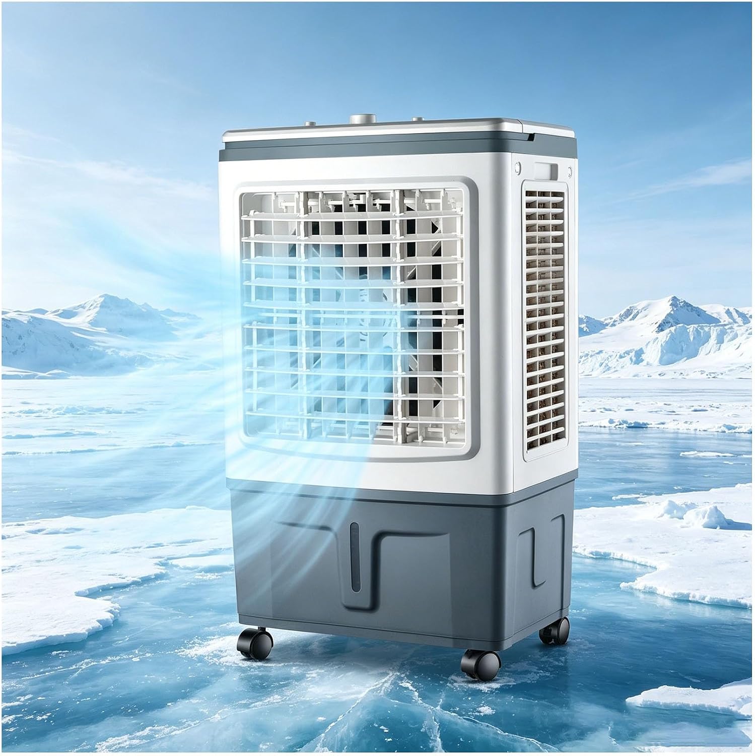 GENERIC Ventilateur Refroidisseur D'air Portable 3 En 1, Réservoir 30 L, Rideau 3 Côtés, Oscillation 120°, 4 Roues, 3 Réglages De Vitesse, Sans Tuyau, 100 W, Avec Blocs De Glace, For Tente D'atelier