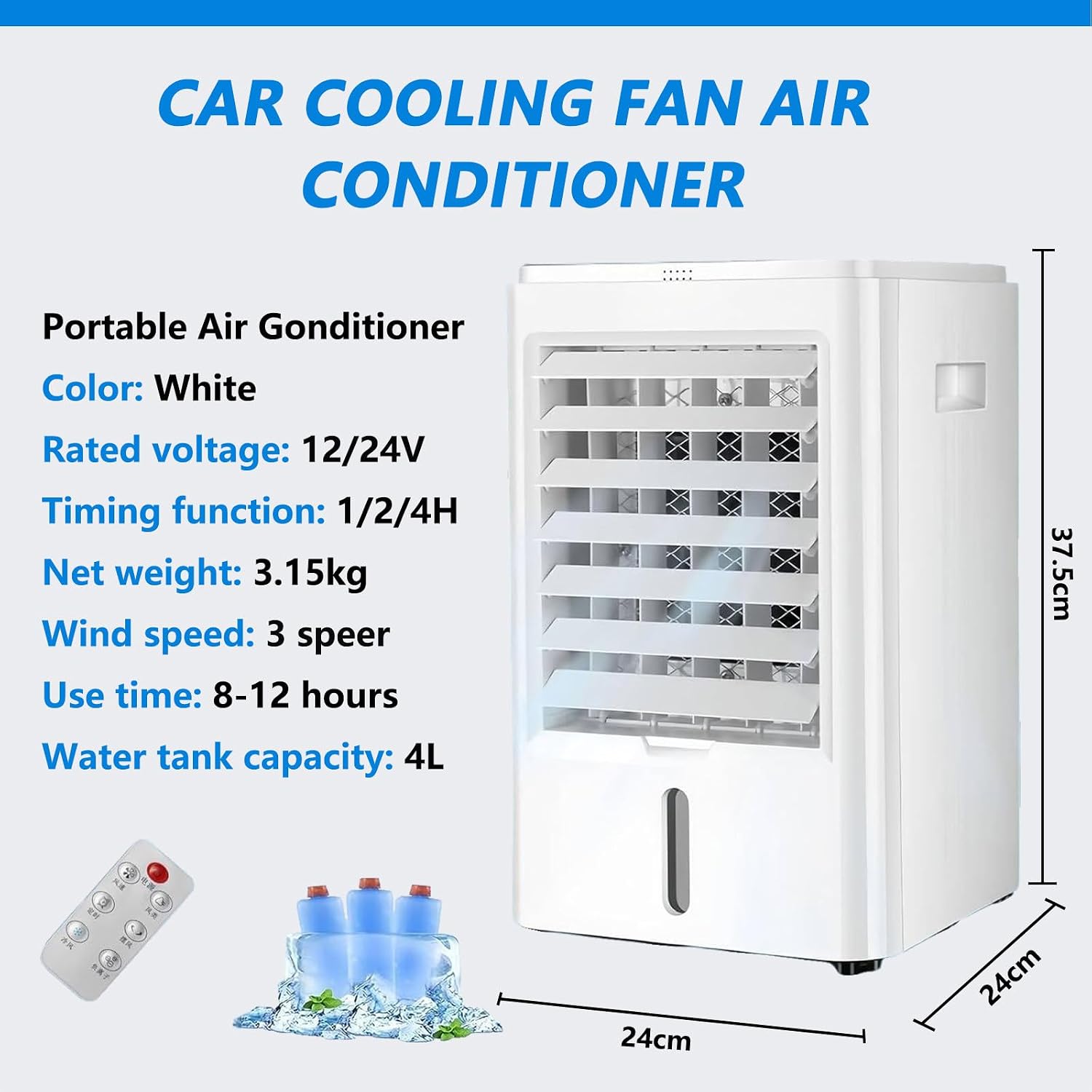  Climatiseur Portable, Mini Refroidisseur D'air Anti-Fuite à 3 Vitesses, Climatiseur Personnel à Glace Pour Chambre, Bureau, Maison, Tente,12V