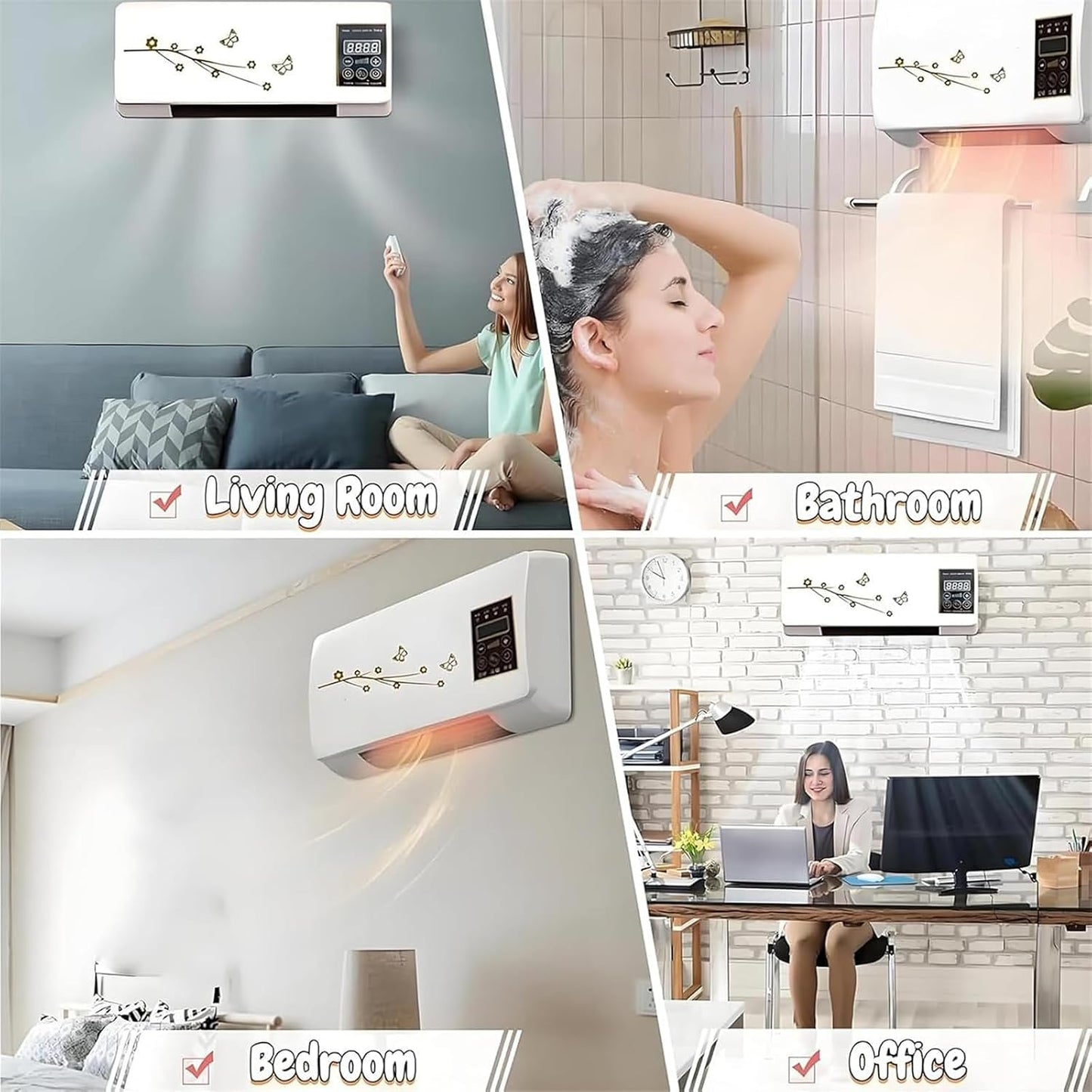  Mini Ventilateur Mural, Système De Séparation Portable Avec Le Mode Ventilateur.180W Refroidissement Efficace Pour Le Bureau à Domicile.Opération Ultra-calme Et Télécommande.La Conception Compacte Éco