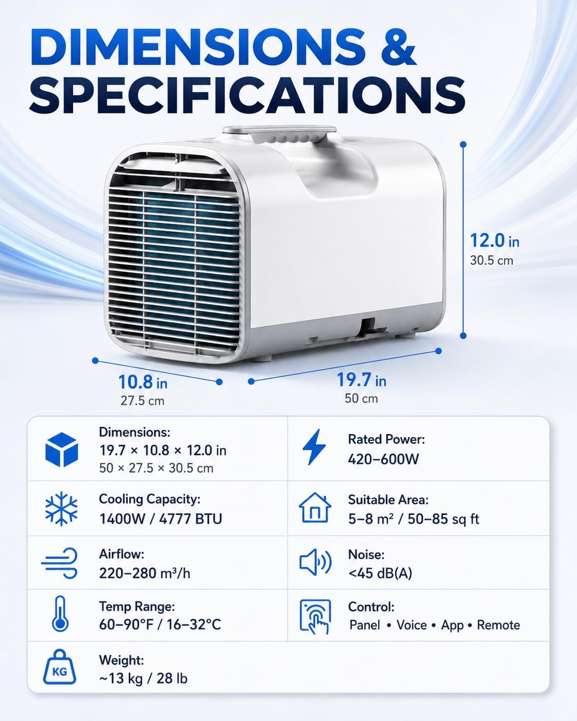  Portable AC Unit 4777 BTU, 4-en-1 Ventilateur De Refroidissement Déshumidificateur Avec Commande Vocale D'application, Climatiseur Portable Autodrainant Pour L'utilisation De Camion De Camion De Tente