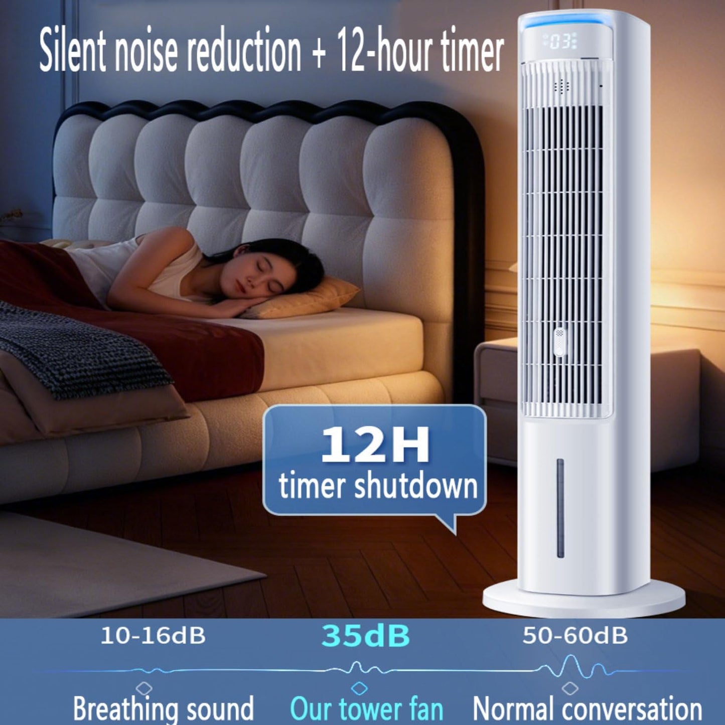 GENERIC Ventilateur De Refroidisseur D'air Portable Avec Réservoir 5L, 3 Vitesses, 12H Minuterie, 80 Oscillation.Refroidisseurs De Marais D'évaporation Silencieux Pour Chambre à Coucher, Bureau.Unité De Clima