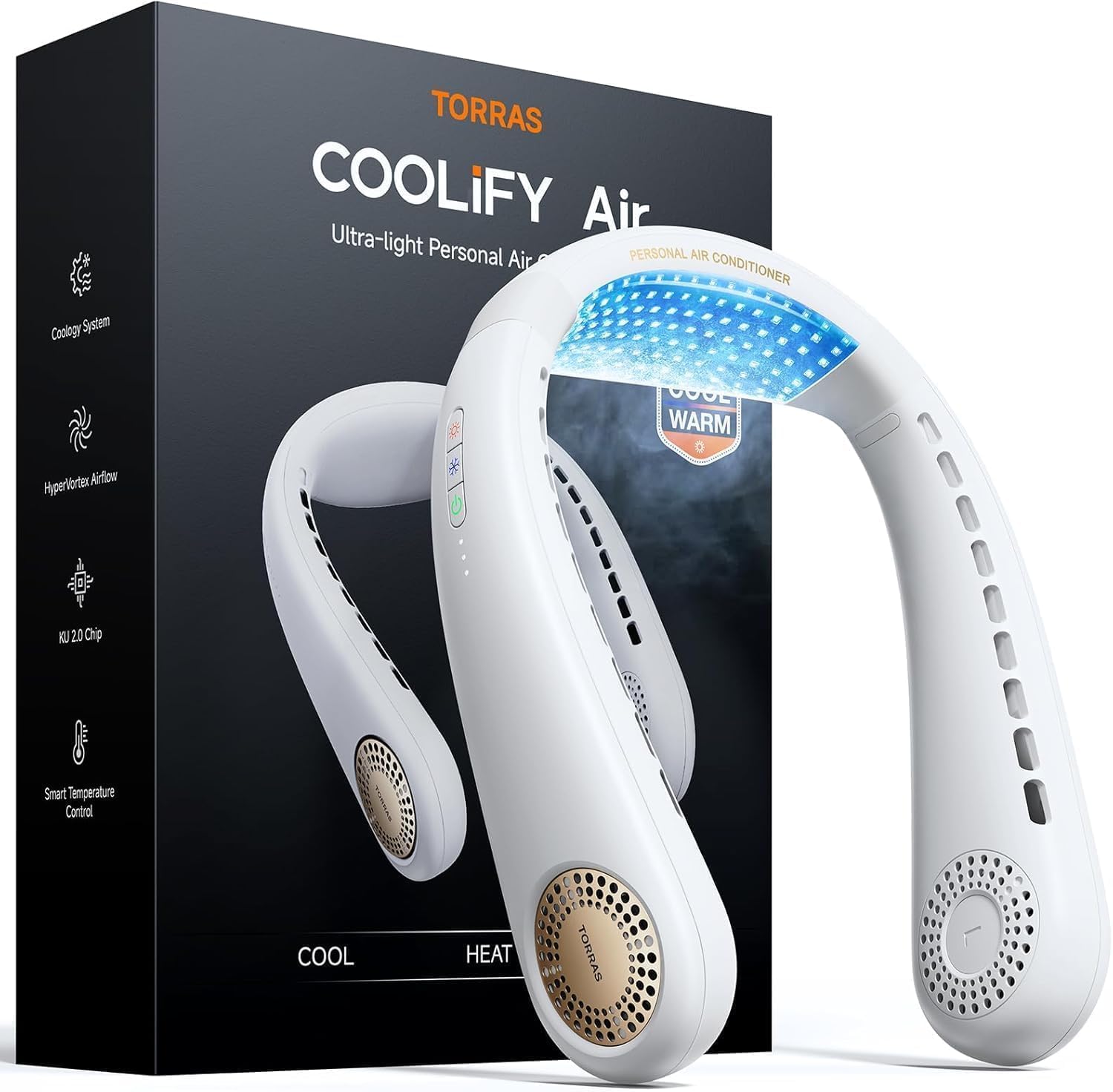  TORRAS COOLiFY Air 2025 Ventilateur De Cou Amélioré Climatiseur, Refroidissement Pro à Double Flux D'air, Ventilateur Portable Ultra-léger Rechargeable, Ventilateur De Refroidissement Personnel