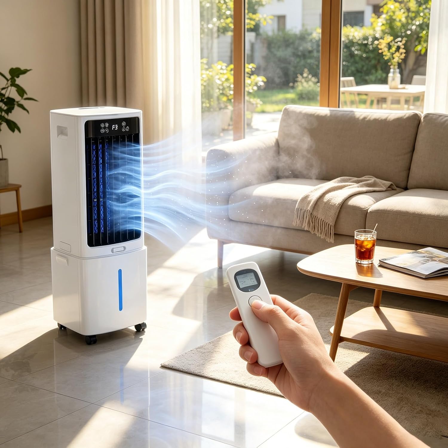 GENERIC Ventilateur De Refroidissement Par évaporation Avec 3 Vitesses, 3 Modes De Vent Et Oscillation à 120 °, Refroidisseur D'air Par évaporation 3 En 1, Réservoir D'eau De 12 L