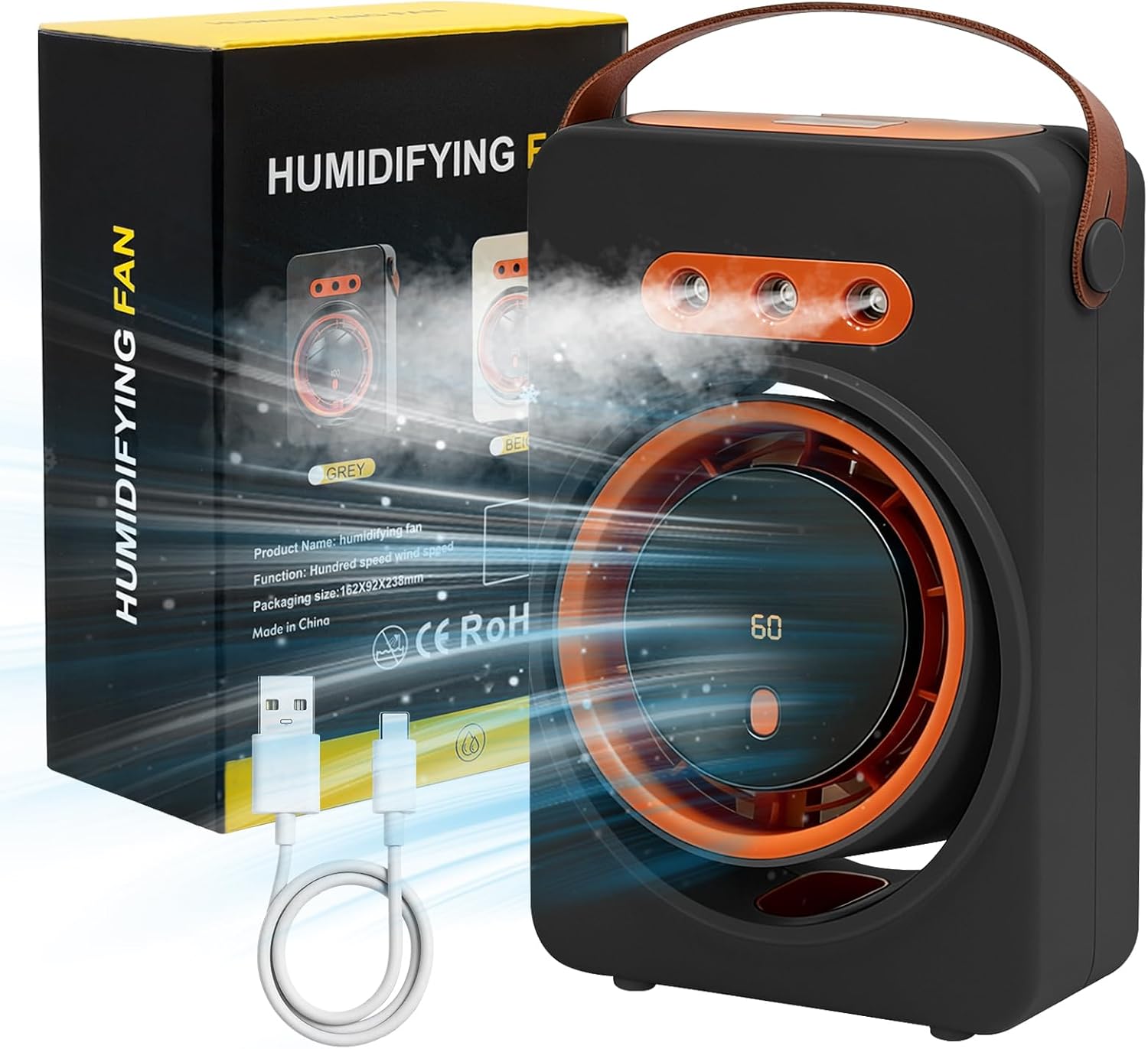  Ventilateur Silencieux Brumisateur, Mini Climatiseur Portable, Ventilateur Bureau Usb Avec 5 Vitesses Et Minuterie,Ventilateur Rechargeable Pour Maison,Voiture,Camping