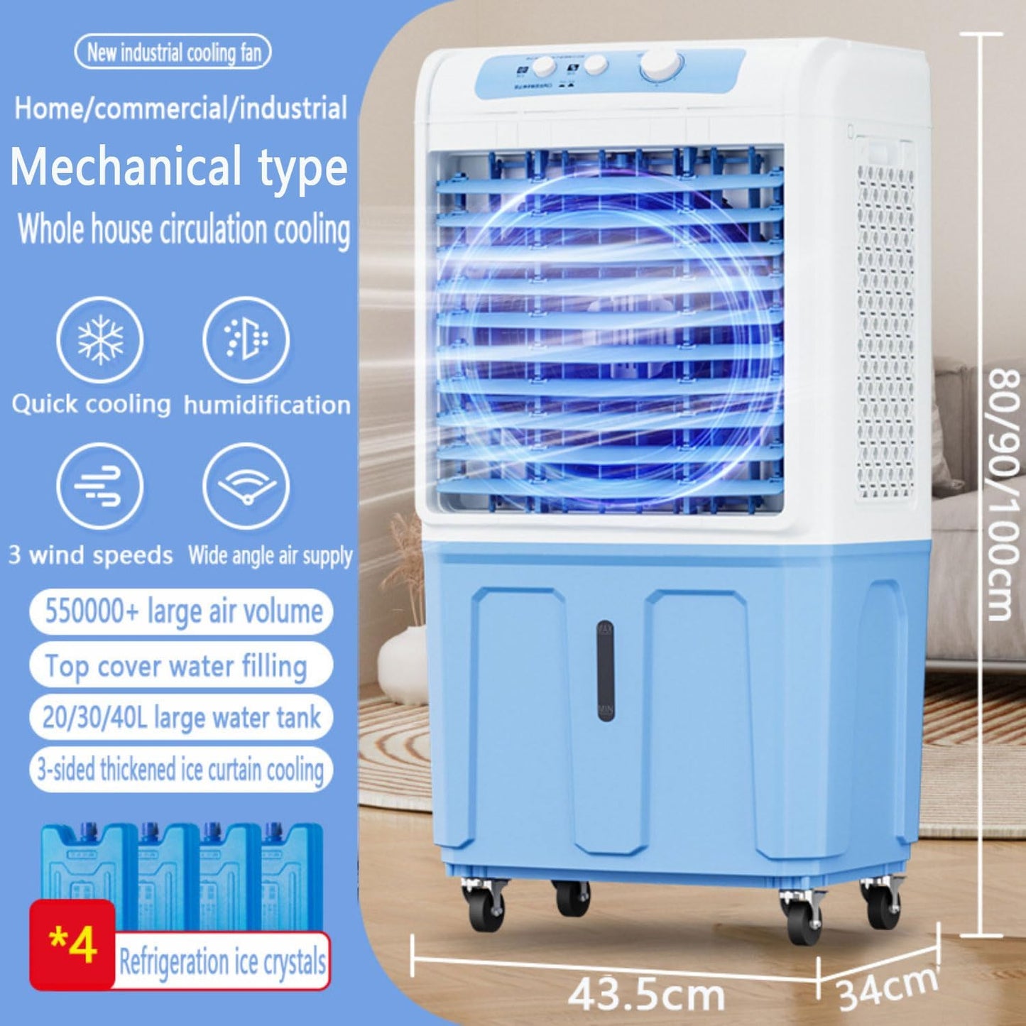  Climatiseur Portable Avec Réservoir D'eau De 40 L, Refroidisseur D'air Avec Blocs Réfrigérants, Ventilateur à Refroidissement Par évaporation, Oscillation à 120°, 36 DB,
