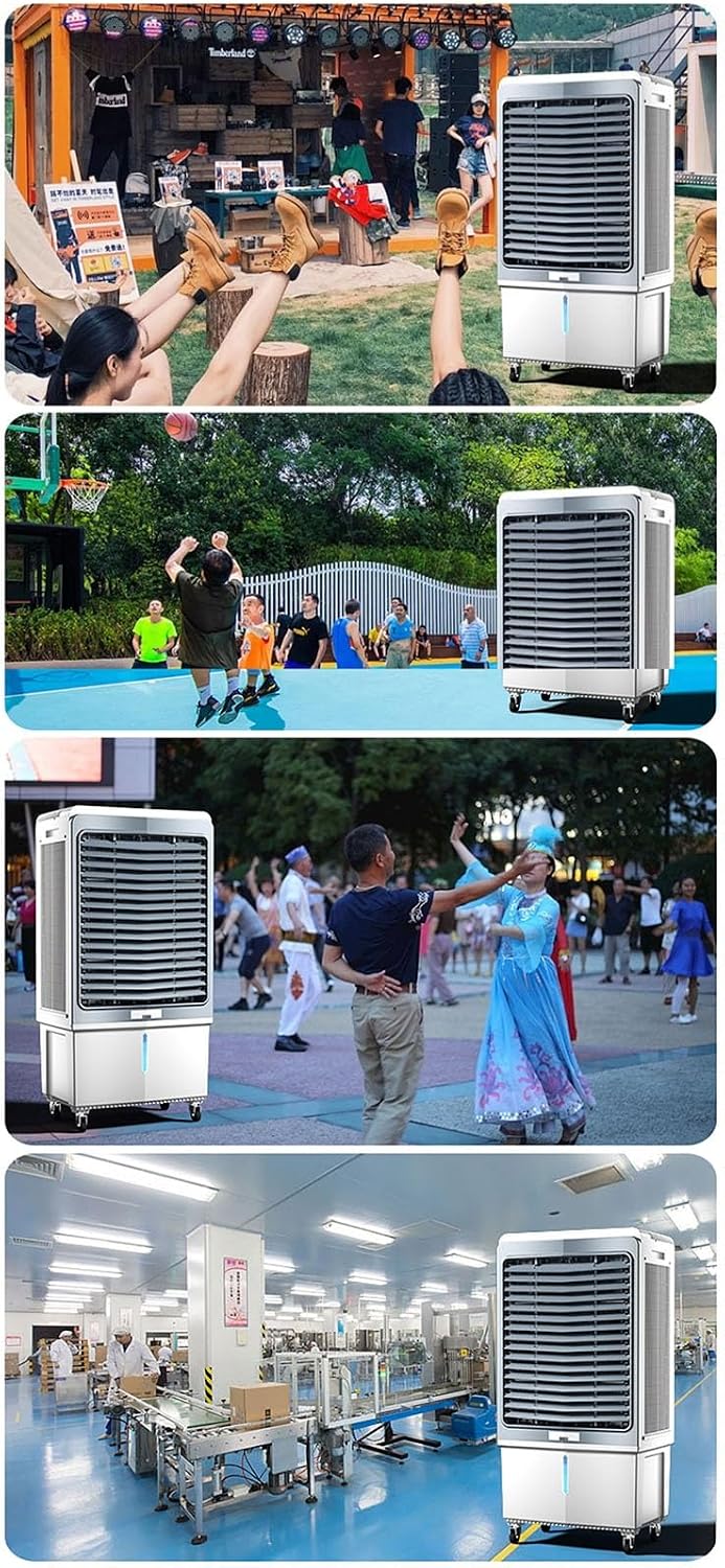  Refroidisseur D'air Par évaporation 4 En 1, Climatiseur Industriel à 3 Vitesses, Avec Réservoir D'eau De 80 L, Oscillation à 120 °, Pour Jardin, Porche, Usine, Bureau Et Commerce.
