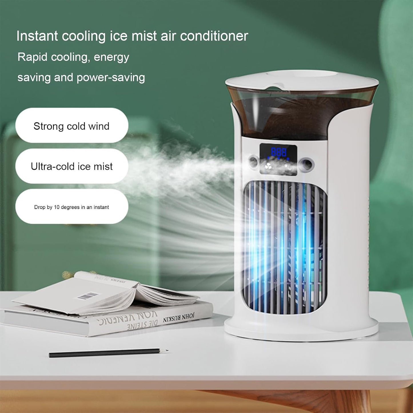  Mini Climatiseur Portable, Rafraîchisseur D'air évaporatif USB, 3 Vitesses, Sans Tuyau D'évacuation, Silencieux, Idéal Pour La Maison, Le Bureau Ou Une Chambre, Réservoir D'eau De 880 Ml (Blanc)
