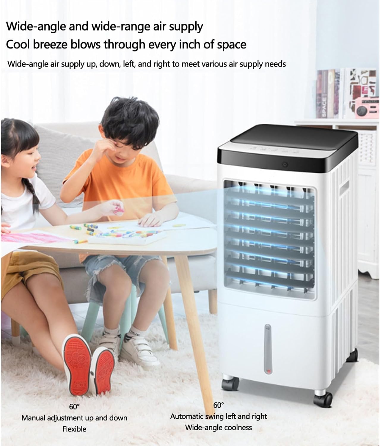  Climatiseur Portable, Rafraîchisseur D'air Par évaporation, Oscillation Automatique Grand Angle à 60°, 3 Vitesses Réglables, Minuterie 7 H, Réservoir D'eau De 10 L, Pour La Maison Et Le Bureau.