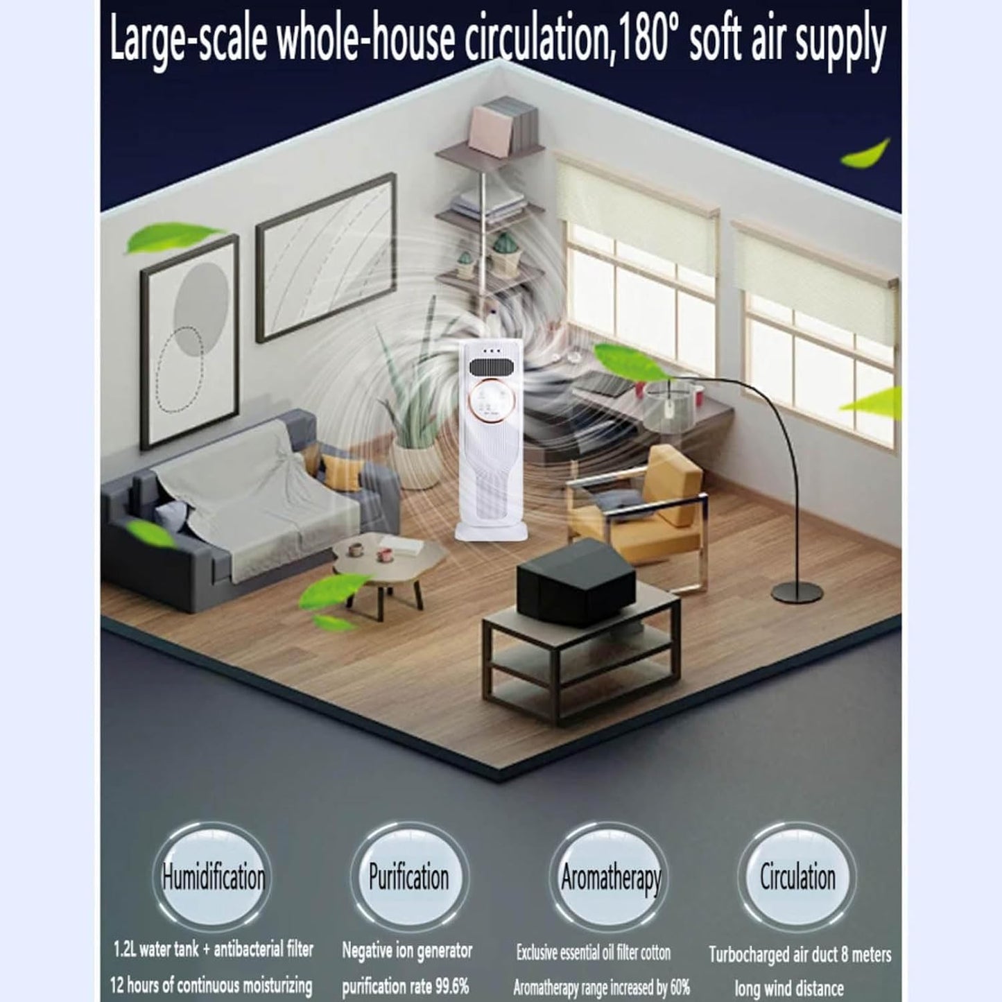 GENERIC Refroidisseur Par évaporation Portable Avec Télécommande, 4 Modes, 3 Vitesses, Minuterie 12 H, Réservoir De 1,2 L, Ventilateur Tour Silencieux Pour Chambre à Coucher Et Bureau