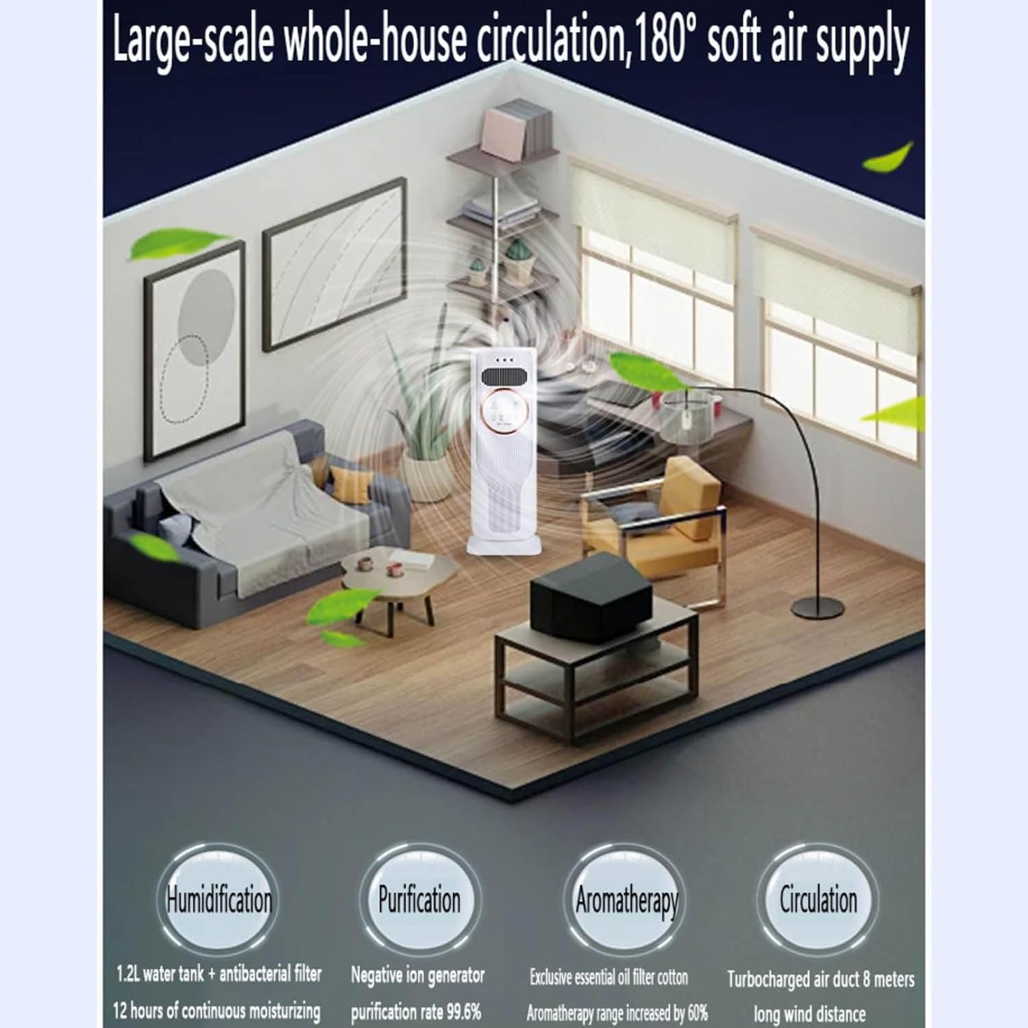 GENERIC Refroidisseur Par évaporation Portable Avec Télécommande, 4 Modes, 3 Vitesses, Minuterie 12 H, Réservoir De 1,2 L, Ventilateur Tour Silencieux Pour Chambre à Coucher Et Bureau