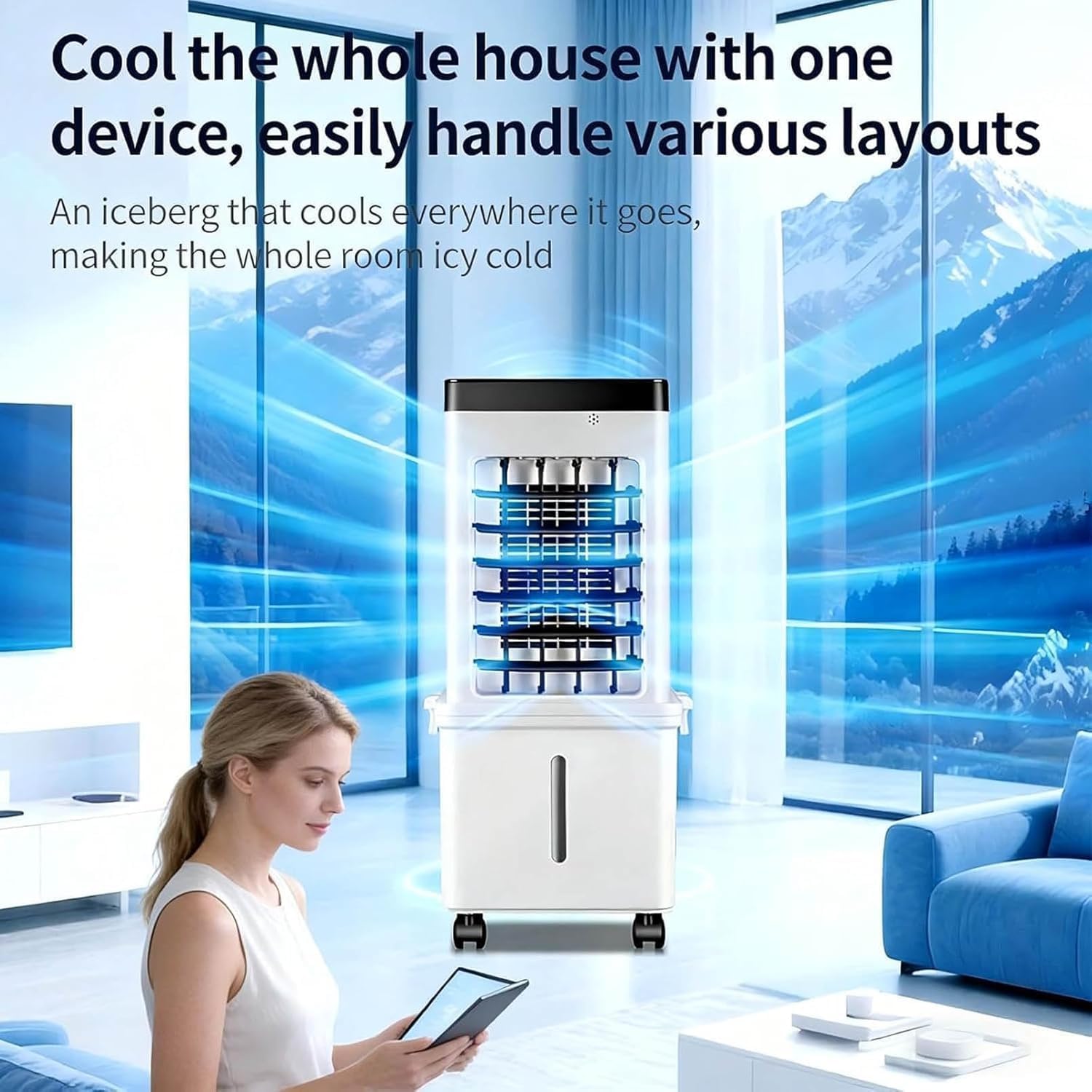 GENERIC Ventilateur De Climatiseur Portable, Ventilateur De Refroidisseur D'air évaporatif Avec 3 Vitesses, Ventilateur à Faible énergie D'économie D'espace 10L Avec Roues Pour Le Bureau à Domicile Et La Cham