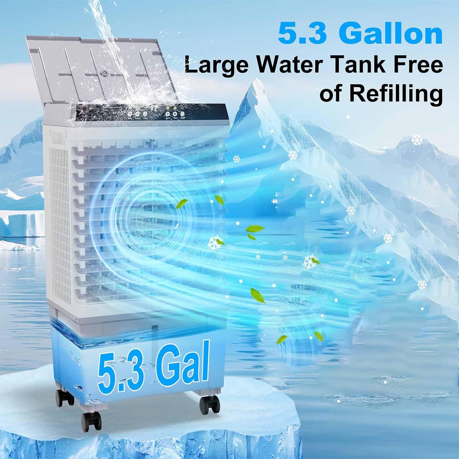 GENERIC Refroidisseur D'air évaporatif Portable, Réservoir D'eau De 40 L, Télécommande, 3 Vitesses, 4 Roues, Minuterie De 12 H, Pour Intérieur De 20 à 30 ㎡, Cour, Garage