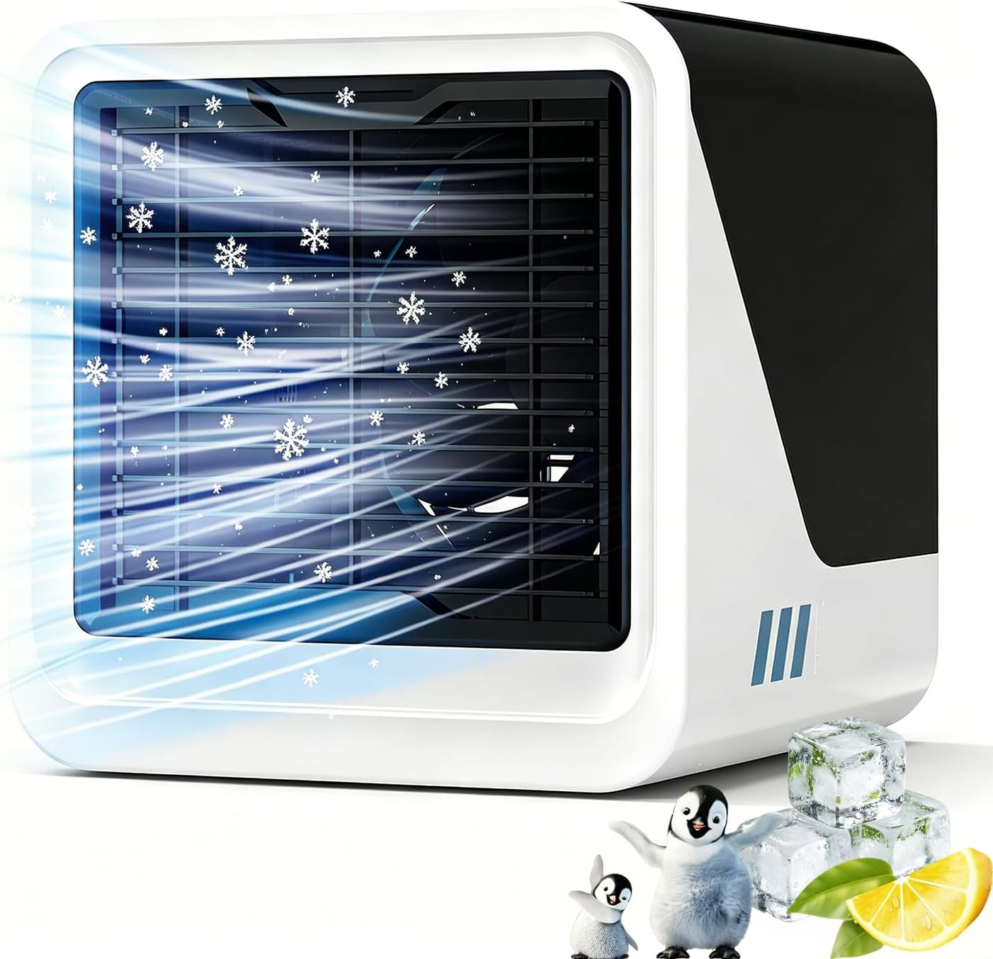  Climatiseur Mobile 3 En 1, USB Rafraîchisseur D’Air Sans Évacuation, 500ML, 3 Vitesses, Lumière LED 7 Couleurs, Ventilateur Silencieux Par Eau Pour Chambre Et Bureau