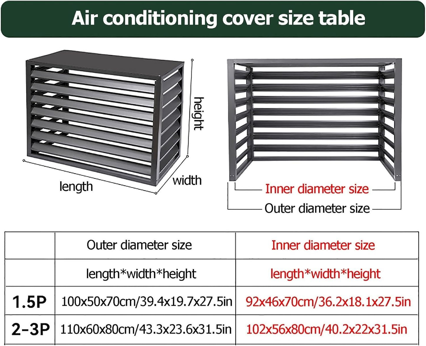 GENERIC Housse En Aluminium De Qualité Supérieure Pour Climatiseur – Protection De L'unité De Climatisation Extérieure – Clôture D'intimité Et Boîtier De Poubelle – Housse De Condensateur Résistante Aux