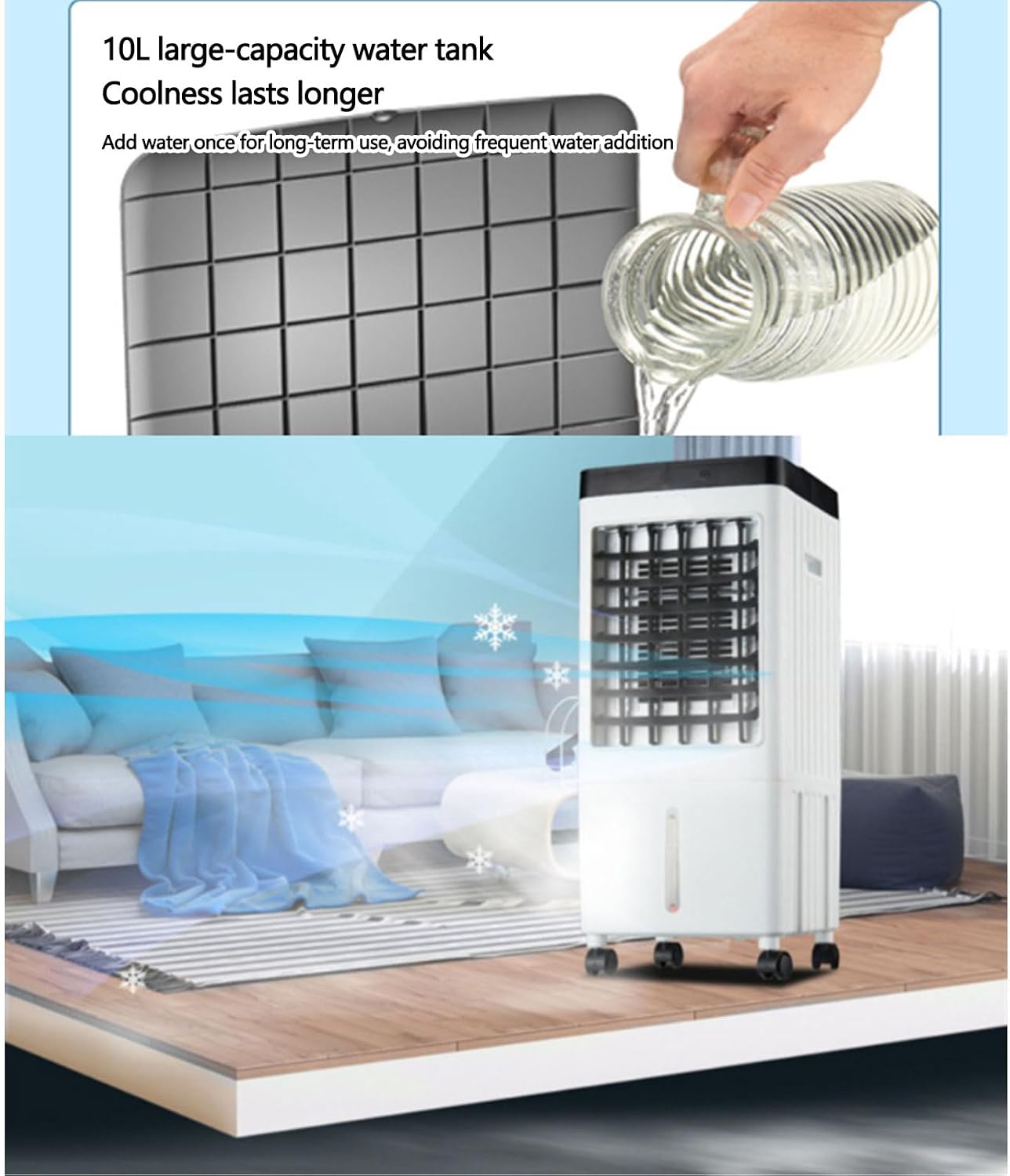  Climatiseur Portable, Rafraîchisseur D'air Par évaporation, Oscillation Automatique Grand Angle à 60°, 3 Vitesses Réglables, Minuterie 7 H, Réservoir D'eau De 10 L, Pour La Maison Et Le Bureau.