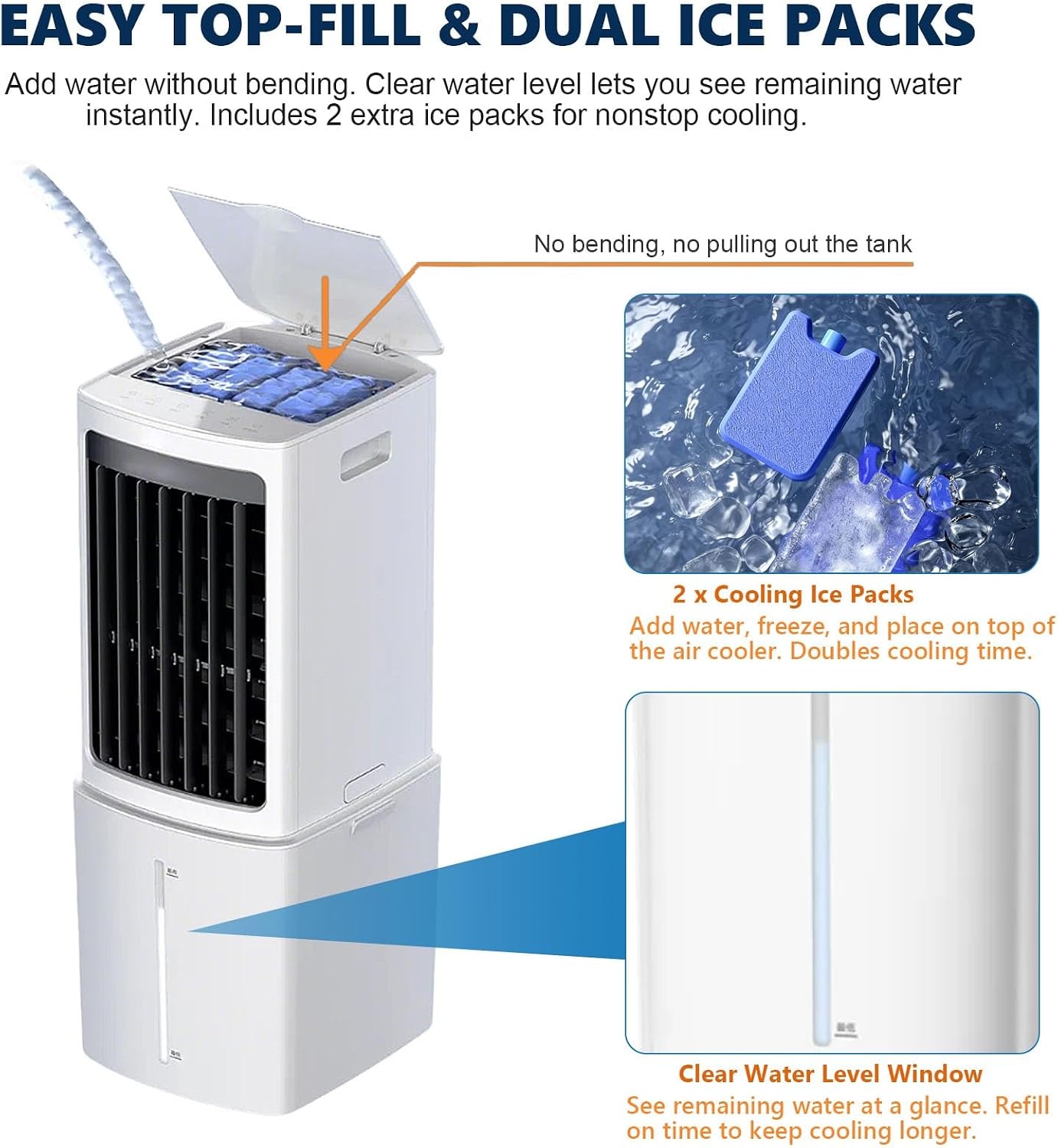 GENERIC Ventilateur De Refroidissement Par évaporation Avec 3 Vitesses, 3 Modes De Vent Et Oscillation à 120 °, Refroidisseur D'air Par évaporation 3 En 1, Réservoir D'eau De 12 L