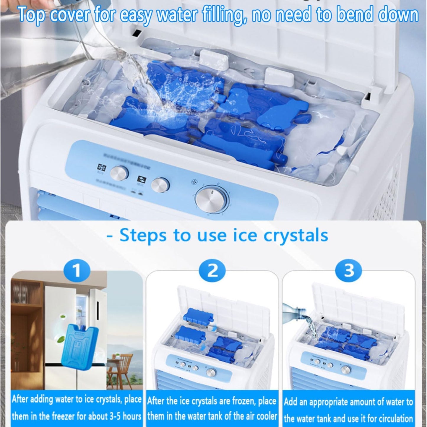  Climatiseur Portable Avec Réservoir D'eau De 40 L, Refroidisseur D'air Avec Blocs Réfrigérants, Ventilateur à Refroidissement Par évaporation, Oscillation à 120°, 36 DB,