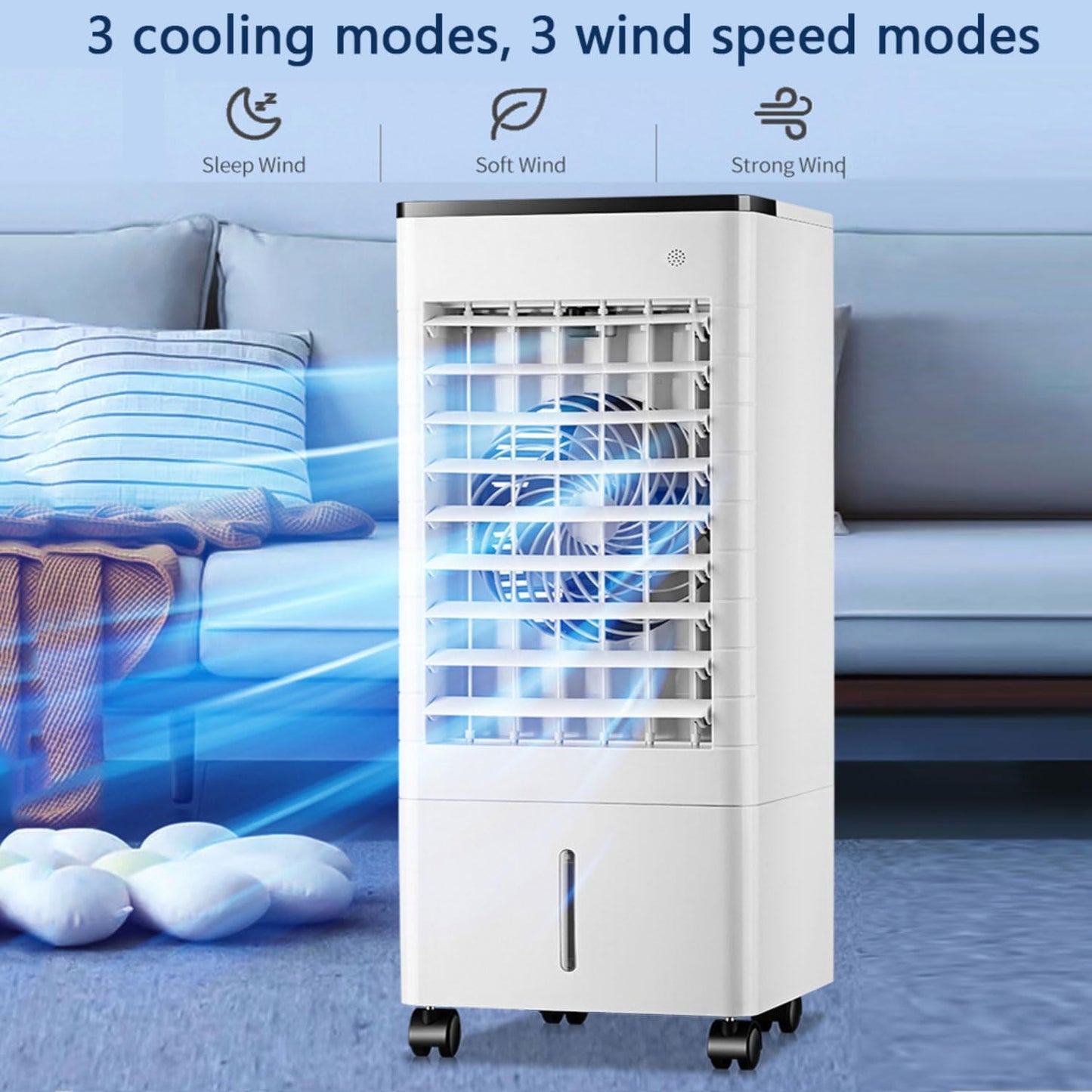 GENERIC Refroidisseur D'évaporation De Climatiseur Portable Avec Oscillation à 90 °, 4 Modes, 3 Vitesses, Minuterie 15H, Télécommande, Packs De Glace Et Réservoir D'eau 9L Pour La Maison Et Le Bureau