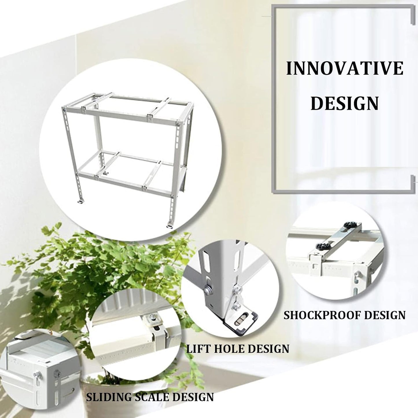  Support Robuste à Double Niveau Pour Climatiseurs Mini Divisés, Base De Pompe à Chaleur Extérieure, Support De Sol Absorbant Les Chocs Pour Une Stabilité Et Une Performance Améliorées