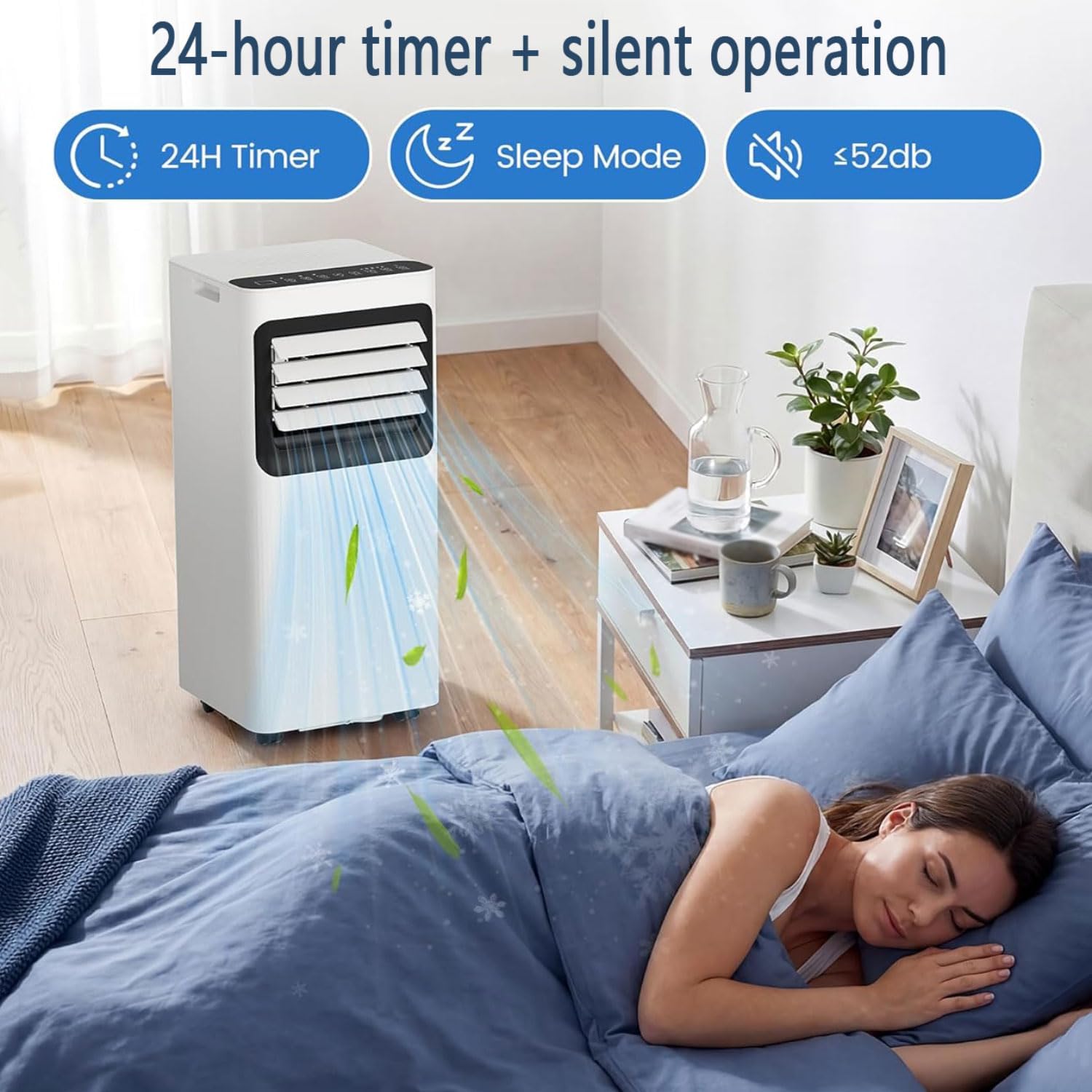 Climatiseur Portable Silencieux Smart Portable AC Avec Déshumidificateur De Refroidissement Intégré Et Modes Ventilateur Pour La Pièce Jusqu'à 350 Sq.ft Conditioner Télécommande 24 Heures Minuterie, K