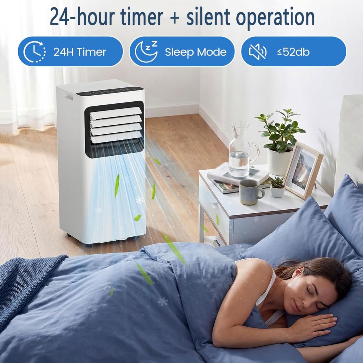  Climatiseur Portable Refroidit 350 Sq.Ft, Unité De Climatisation Silencieuse Avec Ventilateur, Déshumidificateur, Affichage LED, Télécommande, Minuterie 24H, Kit De Fenêtre Pour Chambre à Coucher, Bur