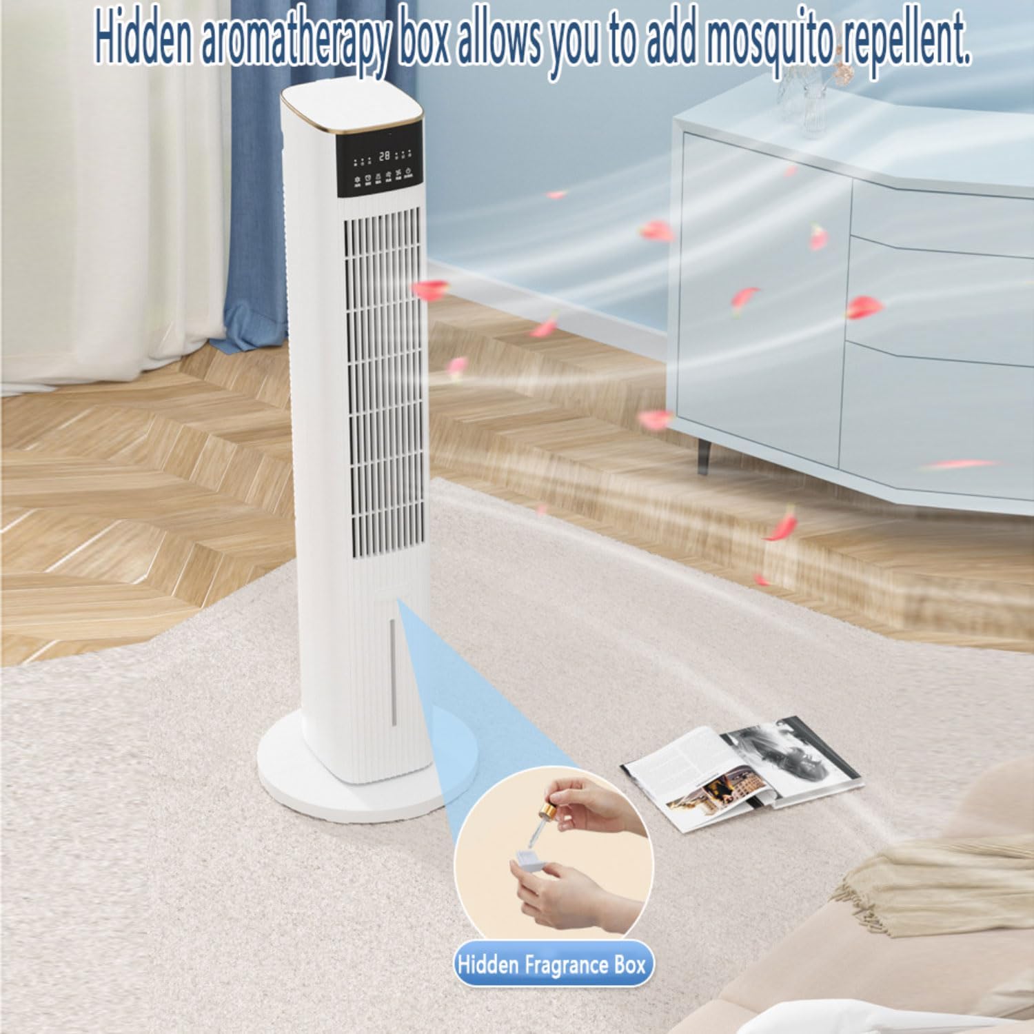GENERIC Ventilateur De Refroidissement Par évaporation, Ventilateur Tour Oscillant Sans Pales Pour Chambre à Coucher, Bureau Et Salon, 3 Vitesses, 3 Modes De Vent, Minuterie De 15 Heures, Design Portable