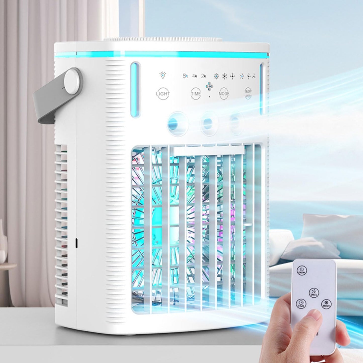  Climatiseur Portable Avec Télécommande, Silencieux, 3 Vitesses, Humidificateur Personnel à évaporation De 1000 Ml, 3 Brumisateurs, Veilleuse, Minuterie 2-8 H, Petit Climatiseur Portable Pour Chambre